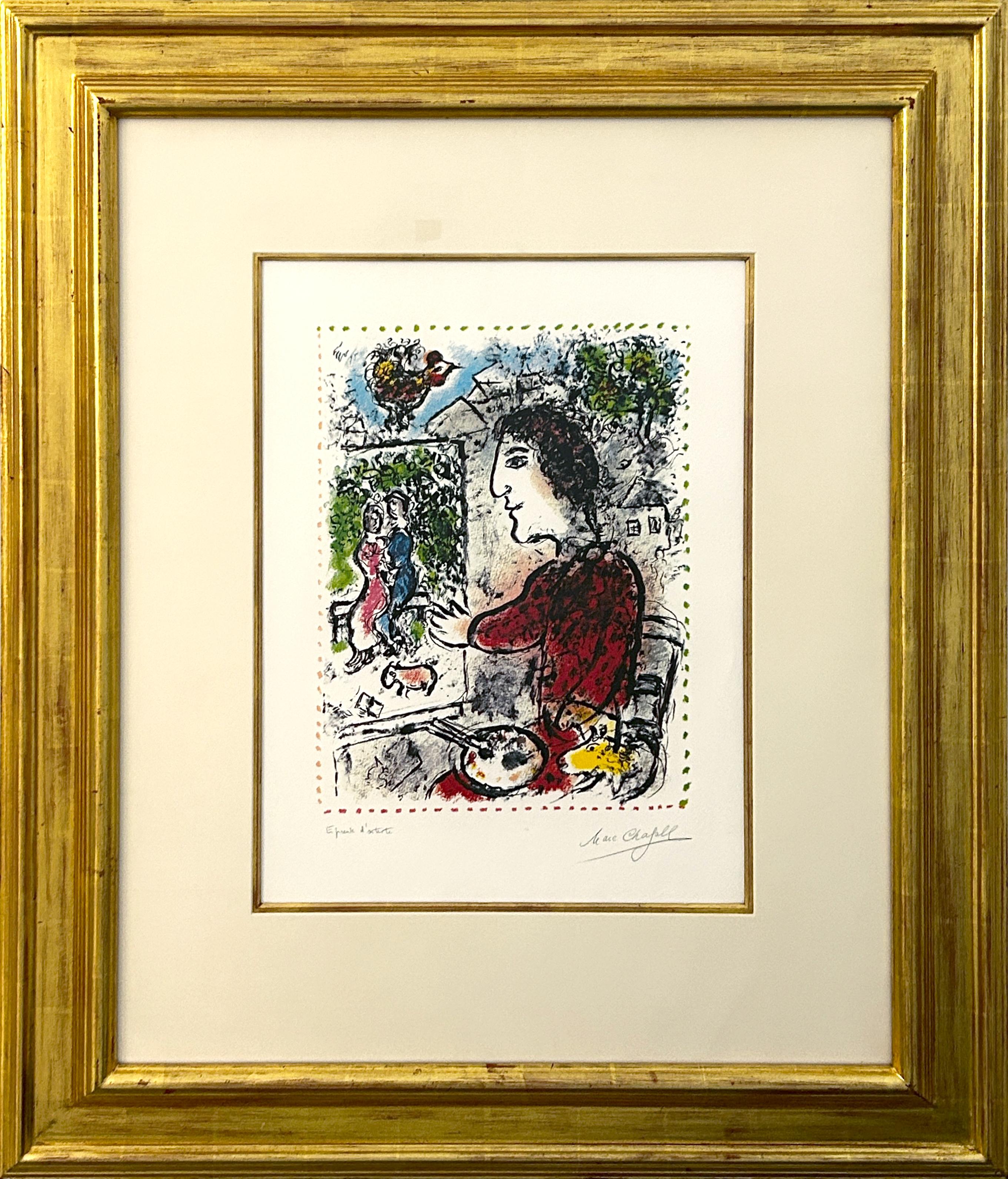 Le Peintre a la Veste Rouge (El pintor del chaleco rojo) - Print de Marc Chagall