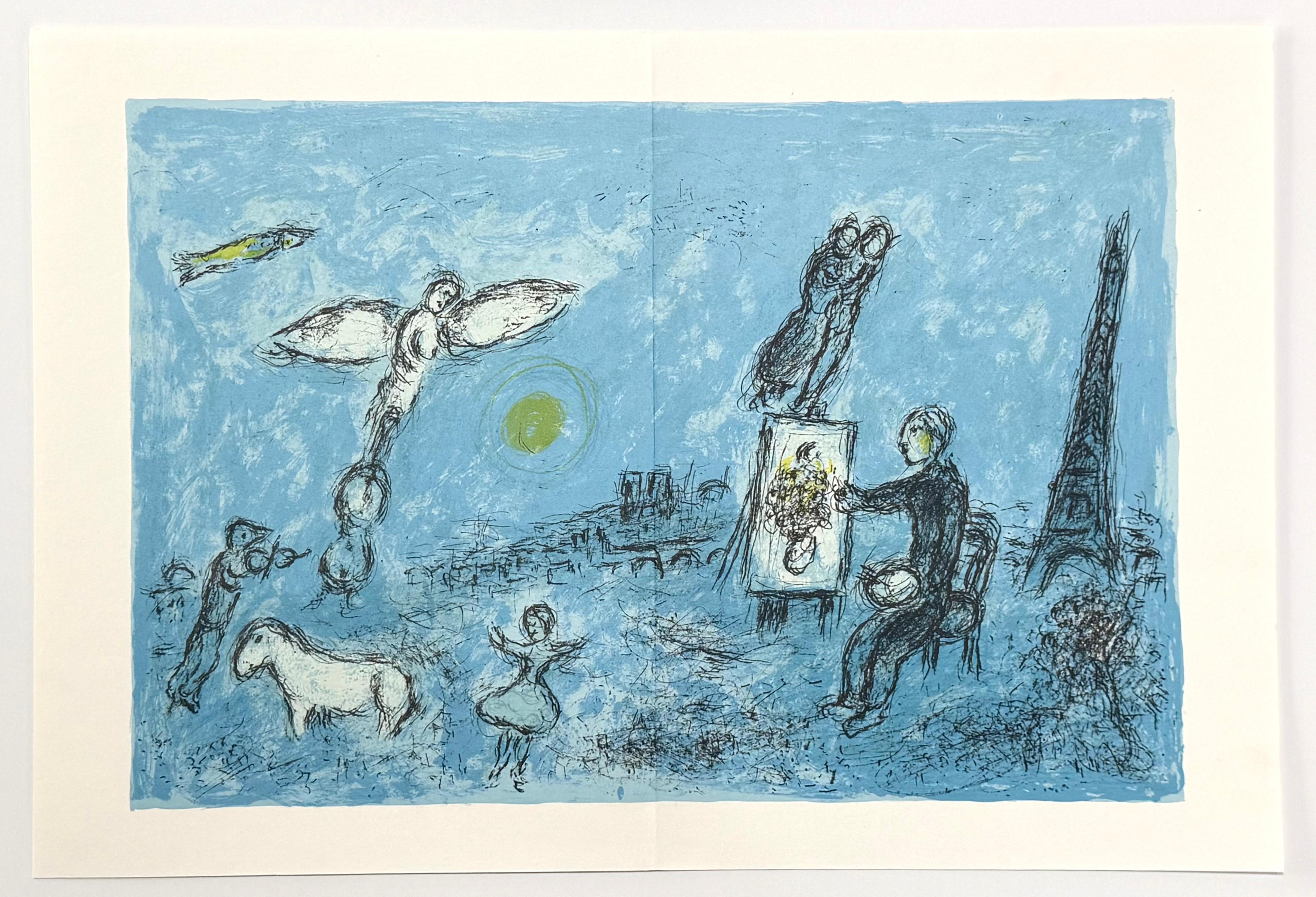 Lithographie originale « Le Peintre et son Double »