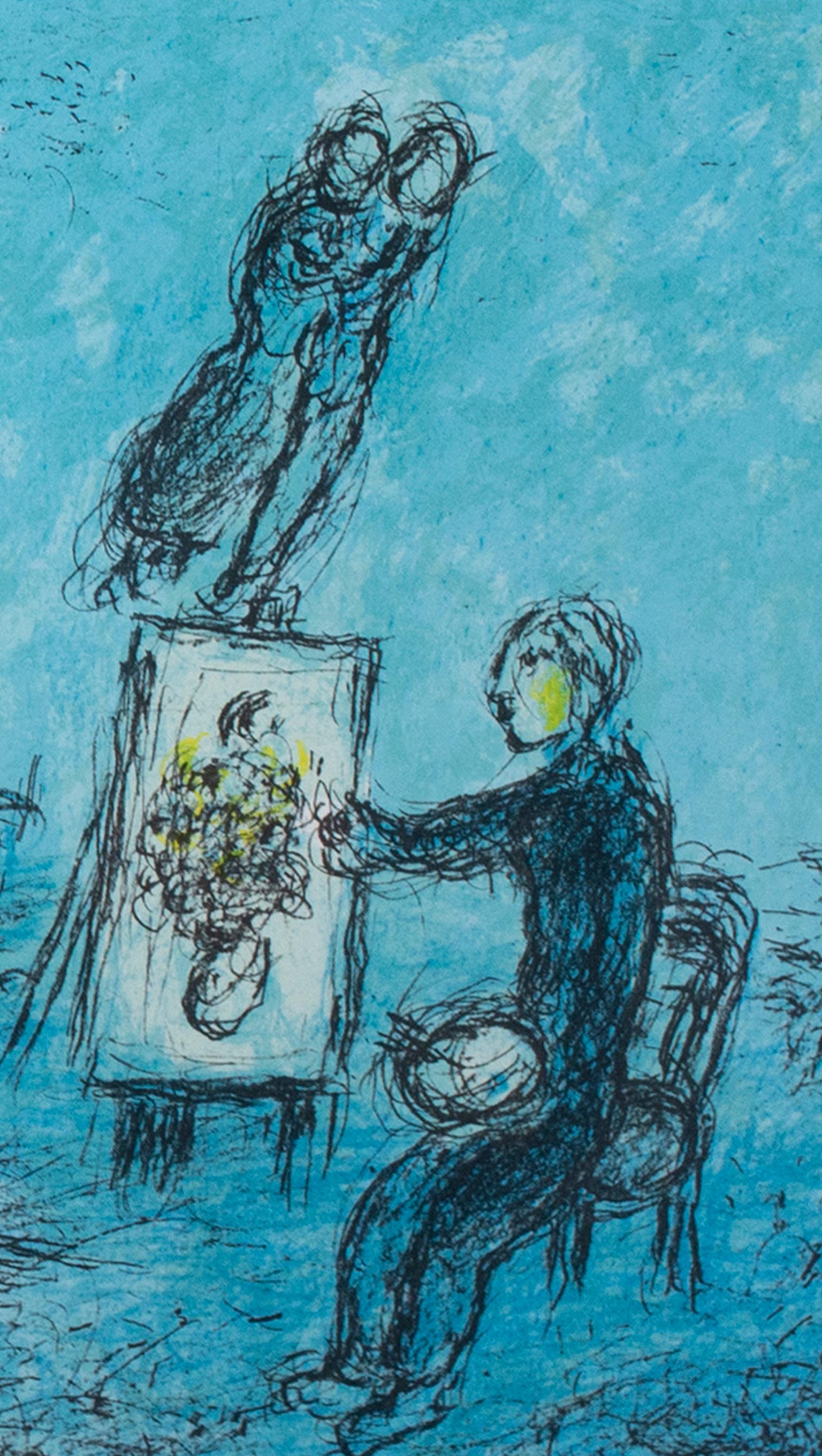 « Le Peintre et son Double (Le peintre et son Double):: M 992 »:: lithographie originale - Surréalisme Print par Marc Chagall