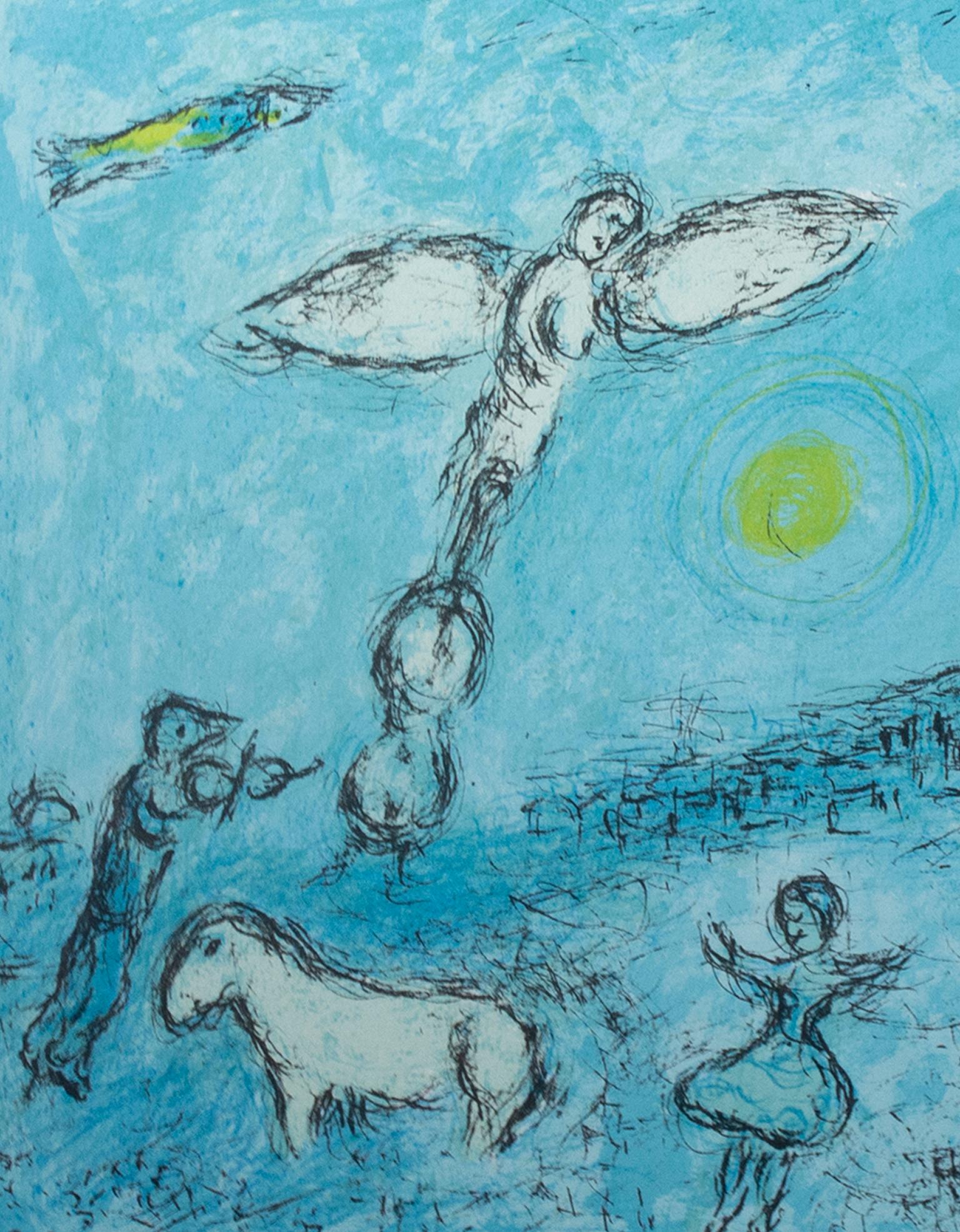 « Le Peintre et son Double (Le peintre et son Double):: M 992 »:: lithographie originale - Bleu Figurative Print par Marc Chagall