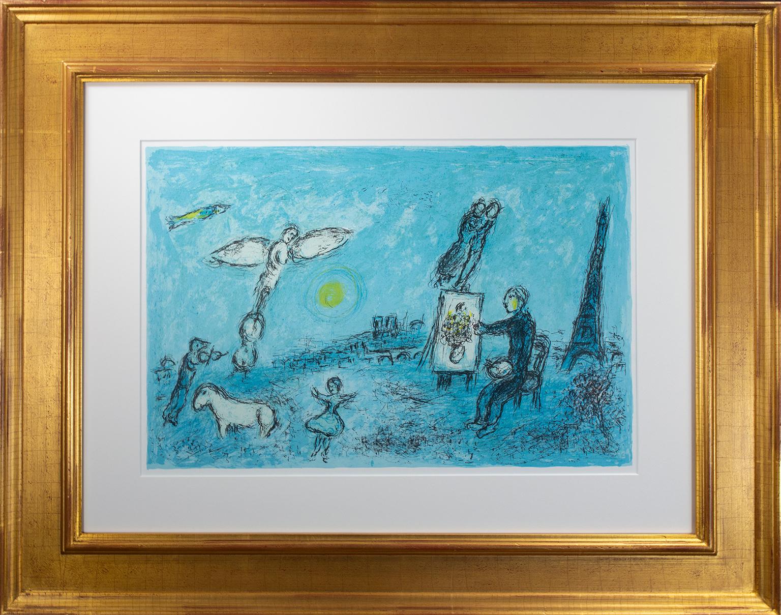 Figurative Print Marc Chagall - « Le Peintre et son Double (Le peintre et son Double):: M 992 »:: lithographie originale