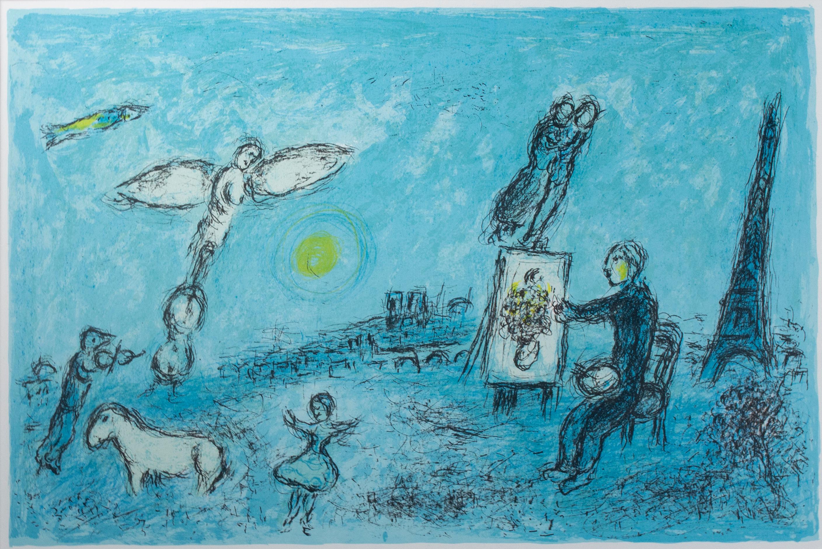 « Le Peintre et son Double (Le peintre et son Double):: M 992 »:: lithographie originale - Print de Marc Chagall