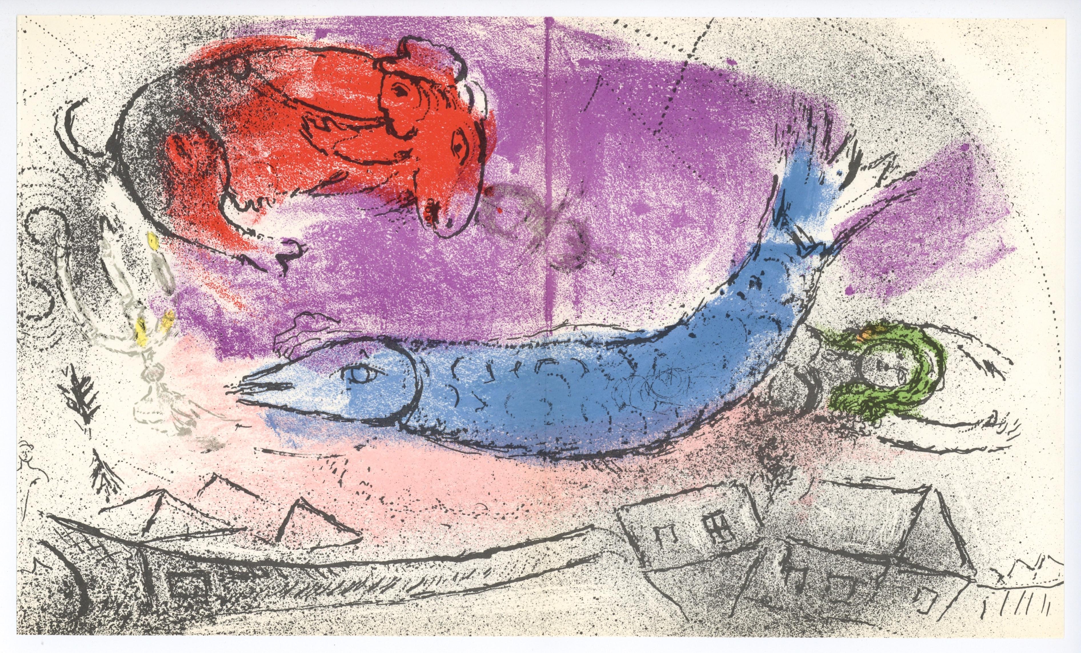 Marc Chagall Portrait Print - "Le poisson bleu" original lithograph