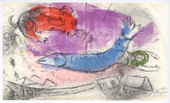 Vintage "Le poisson bleu" original lithograph