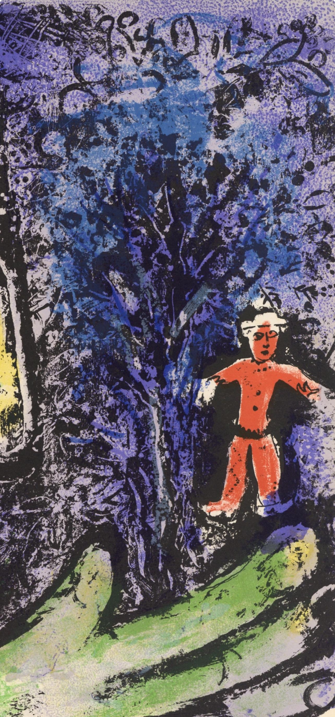 Le Profil et l'Enfant rouge (Cramer 43; Mourlot 284), The Lithographs of Chagall - Gray Landscape Print by Marc Chagall