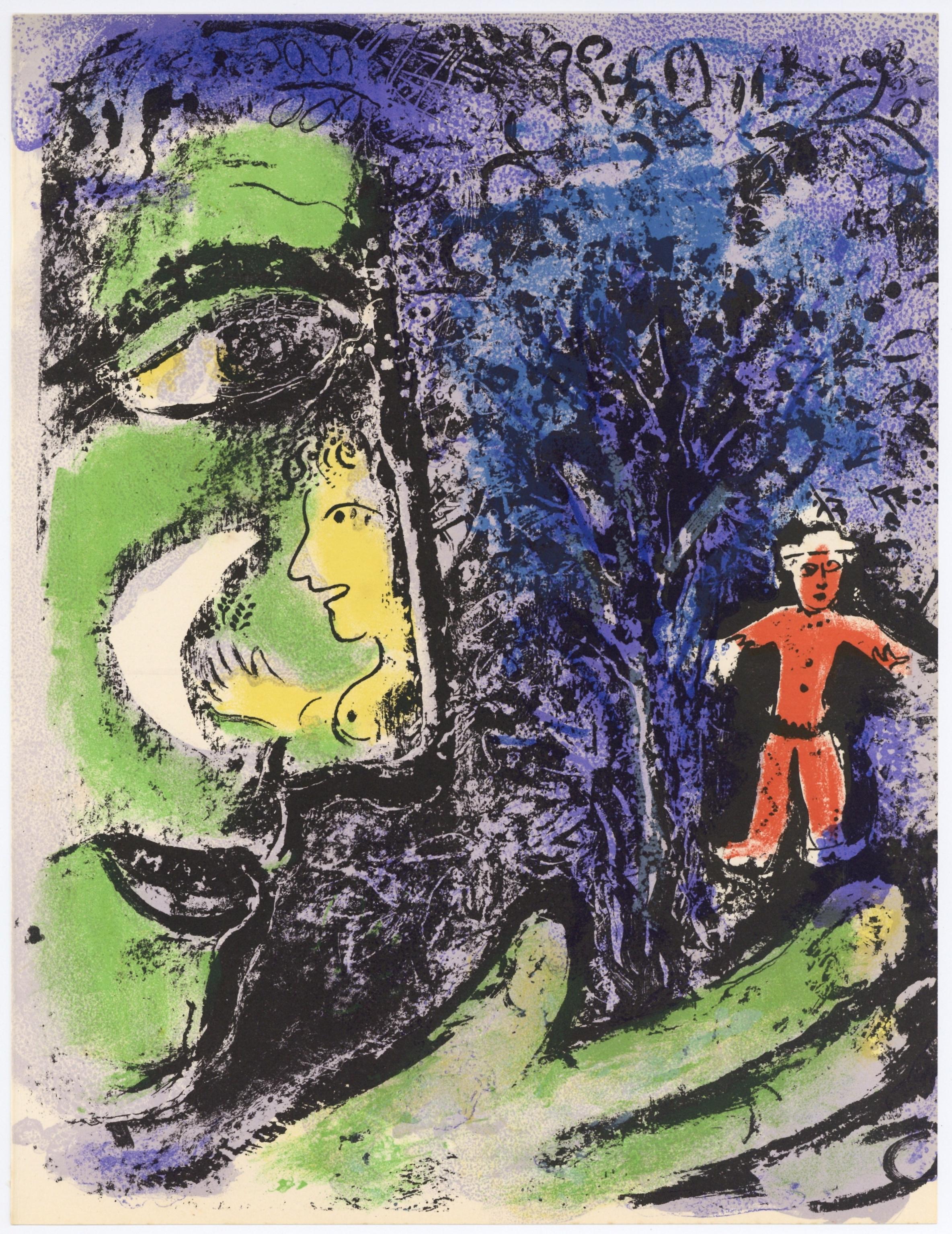 Marc Chagall Portrait Print - "Le Profil et l'enfant rouge" original lithograph
