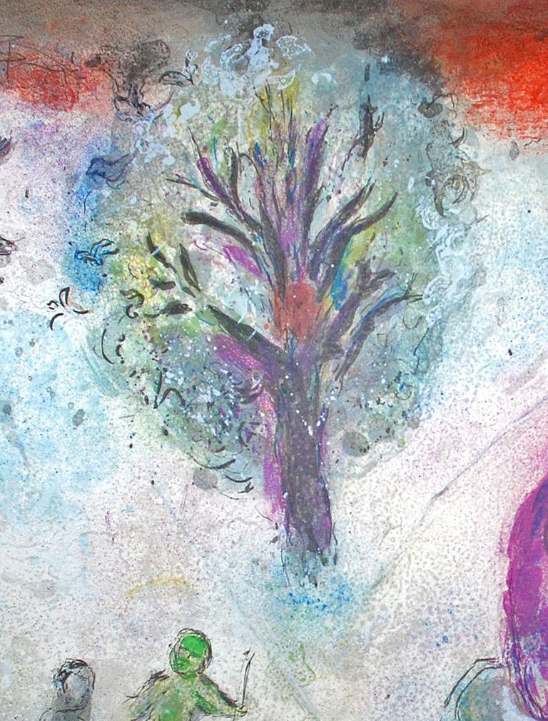 Created between 1957 and 1960, the series Daphnis & Chloe is regarded as the most important of Chagall's graphic works due to the number and size of the publication. The series of 42 original color lithographs was pulled on Arches wove paper and