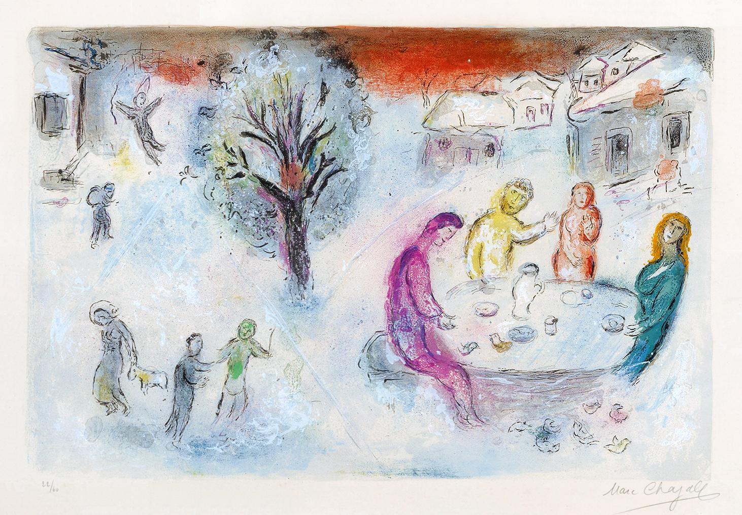 Marc Chagall Figurative Print - Le repas chez Dryas (The Meal at Dryas's House) from Daphnis & Chloé