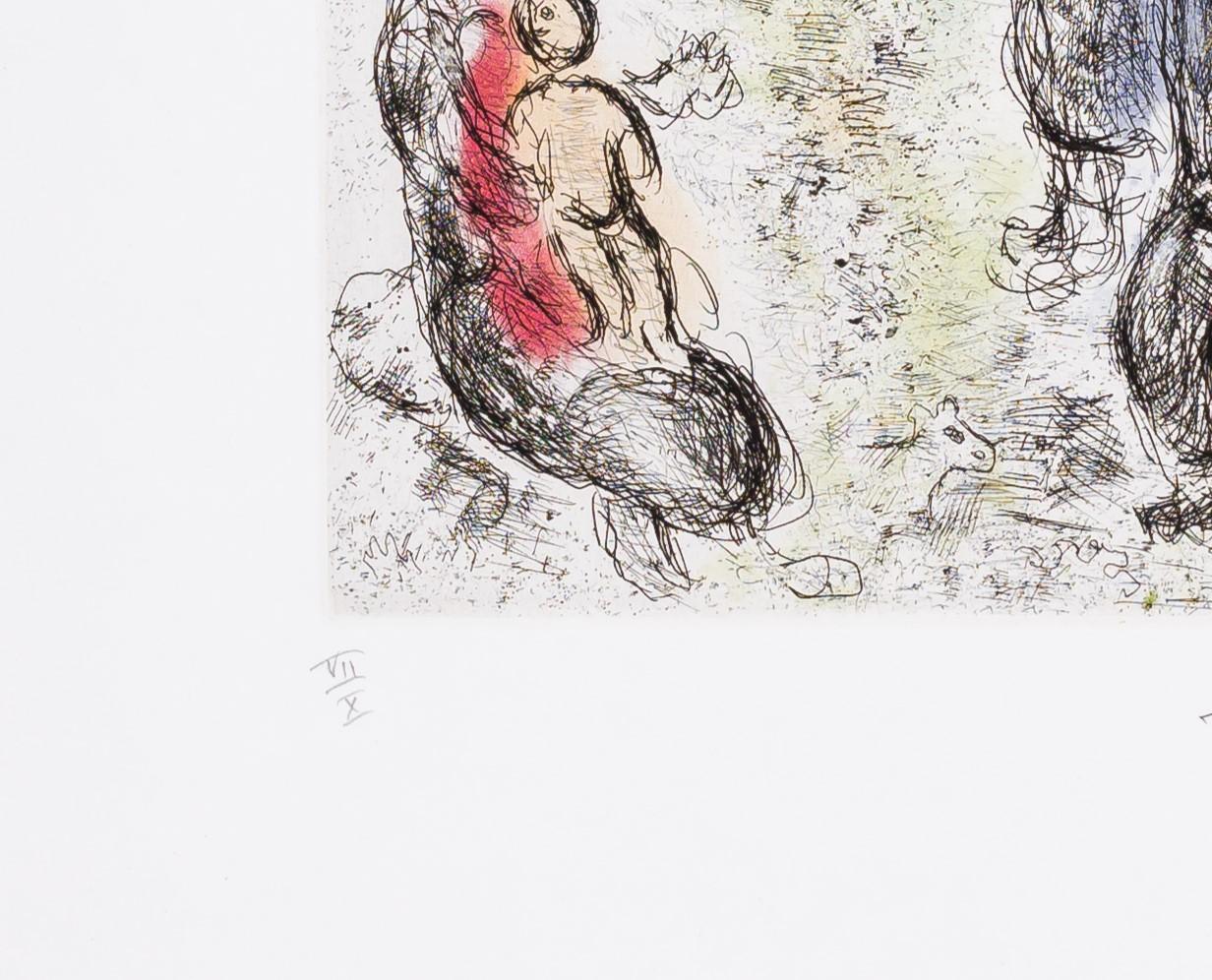 Le Retour de l'Enfant Prodigue (The Return of the Prodigal Son) is an etching and aquatint on paper with an image size of 12 x 9 inches, signed 'Marc Chagall' lower right and annotated lower left. From the edition of 61, numbered VII/X (there were