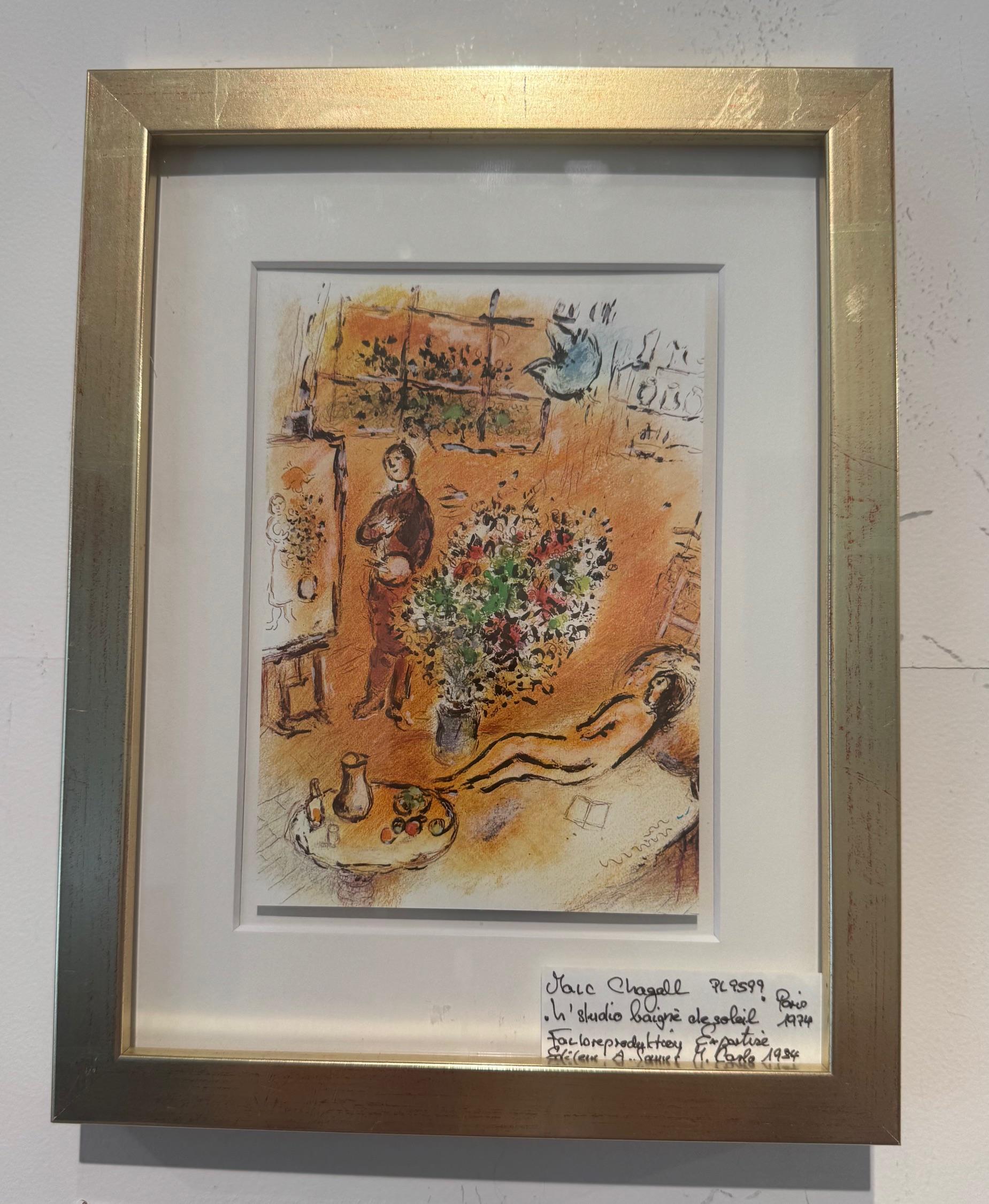 Le studio baigné de soleil - Chagall color lithograph of his studio in sunlight - Print by Marc Chagall