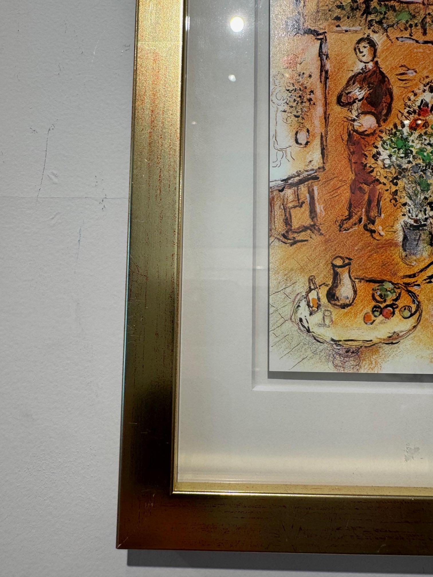 Le studio baigné de soleil - Chagall color lithograph of his studio in sunlight For Sale 3