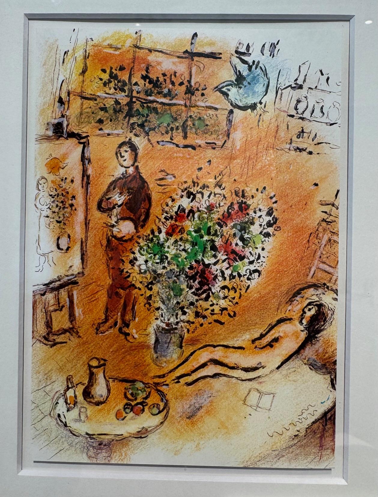 Le studio baigné de soleil - Chagall color lithograph of his studio in sunlight For Sale 4
