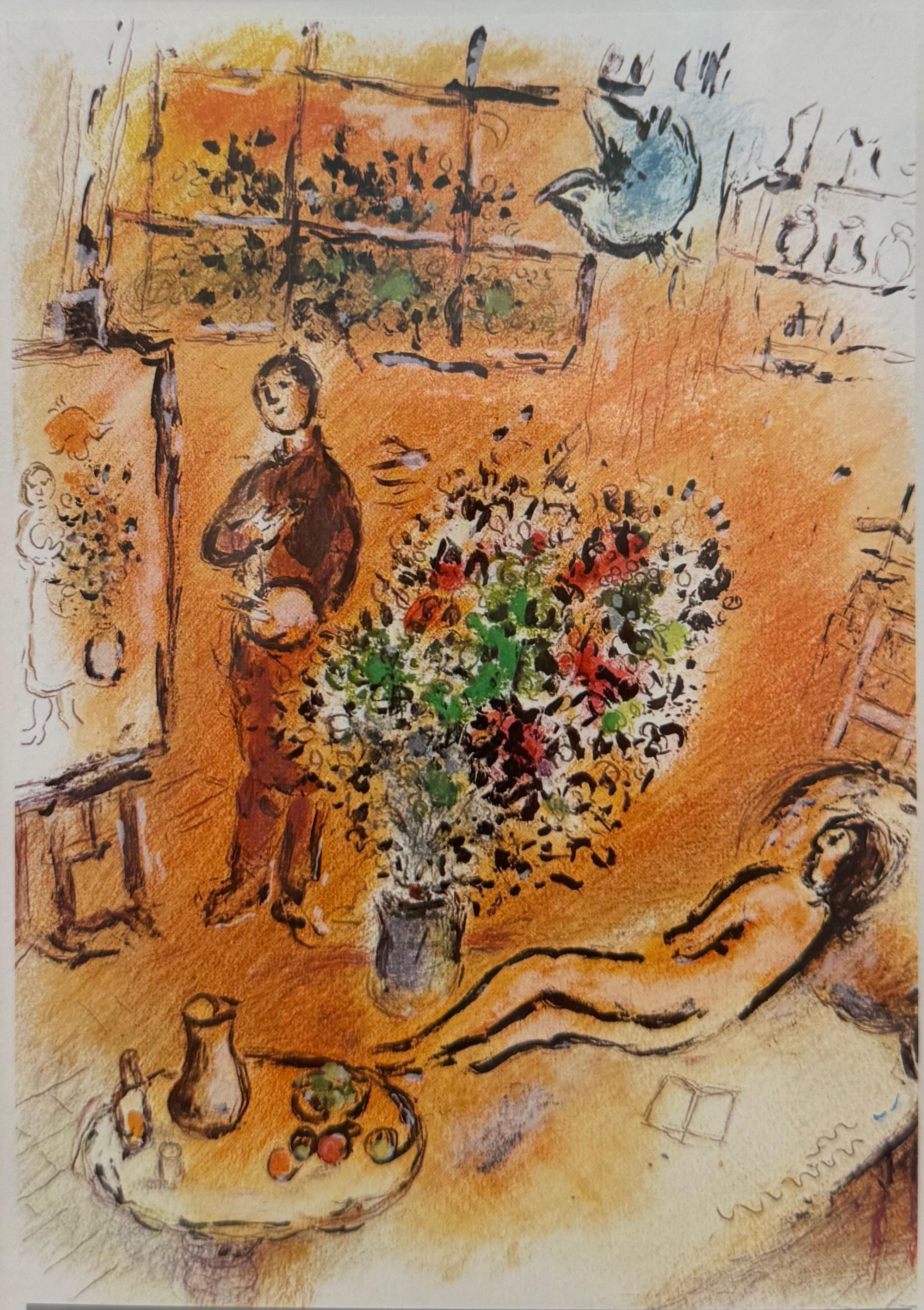 Marc Chagall Figurative Print - Le studio baigné de soleil - Chagall color lithograph of his studio in sunlight