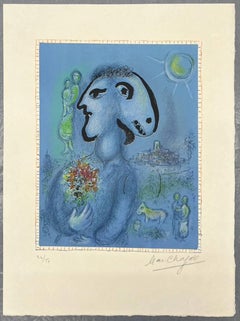 „Le Village Bleu“, Lithografie, moderne Kunst, 1973, signiert, gerahmt