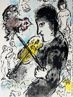 Marc Chagall - LE VIOLINISTE AU COQ - hand-colored lithograph by the artist