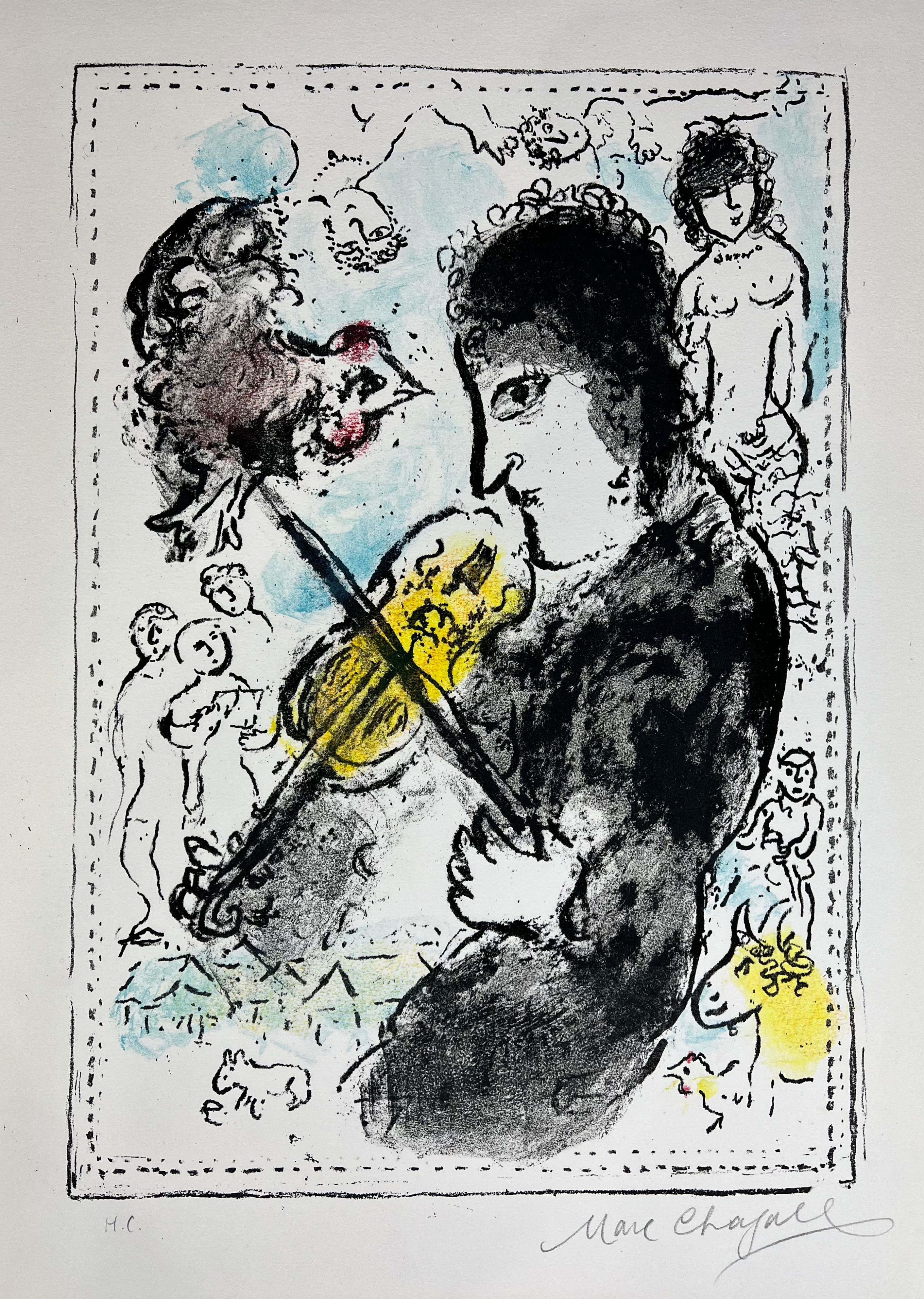 Marc Chagall - LE VIOLINISTE AU COQ - hand-colored lithograph by the artist  7