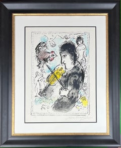 Marc Chagall - LE VIOLINISTE AU COQ - hand-colored lithograph by the artist 