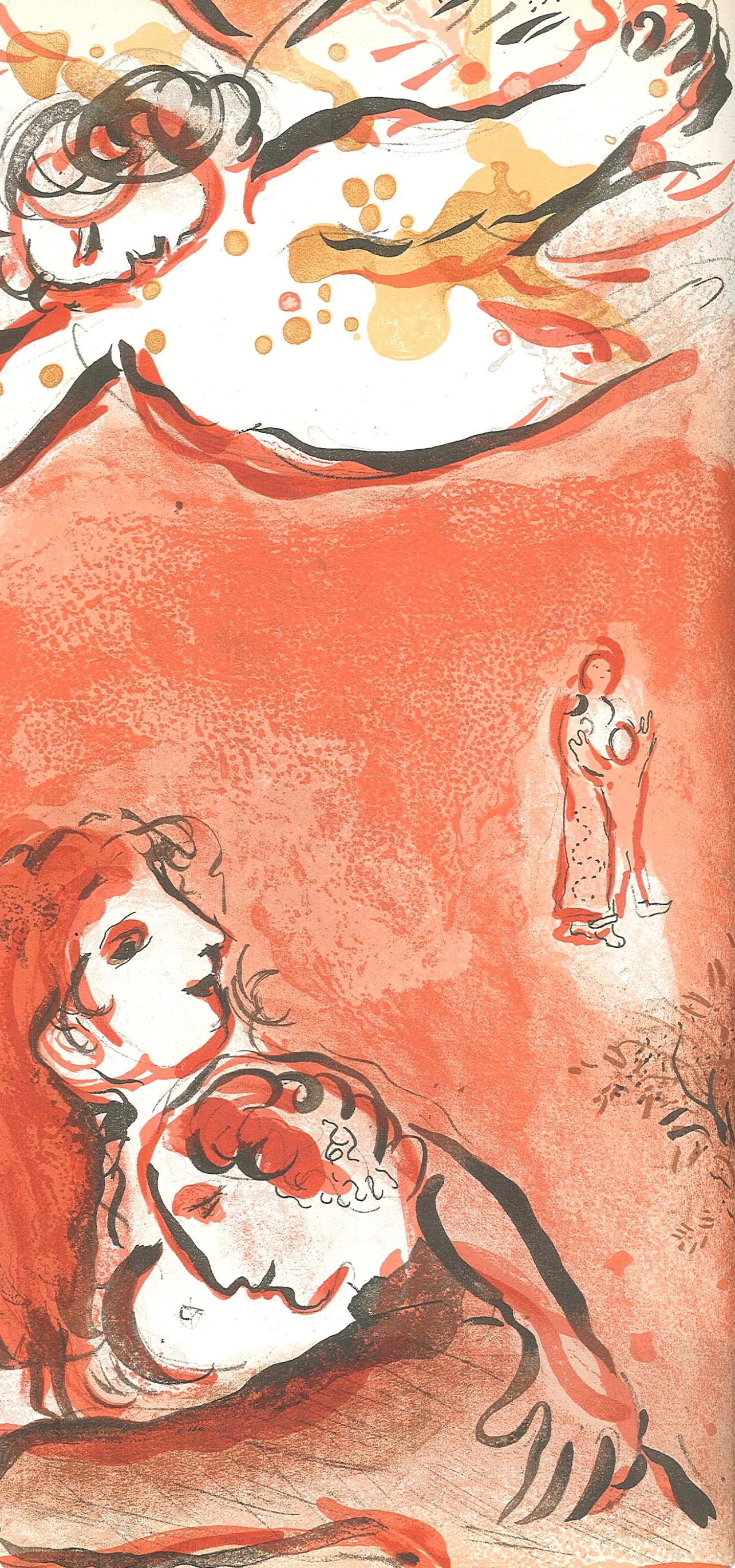 Le visage d'Israël (Mourlot 230-77; Cramer 42), Dessins Pour La Bible - Orange Figurative Print by Marc Chagall