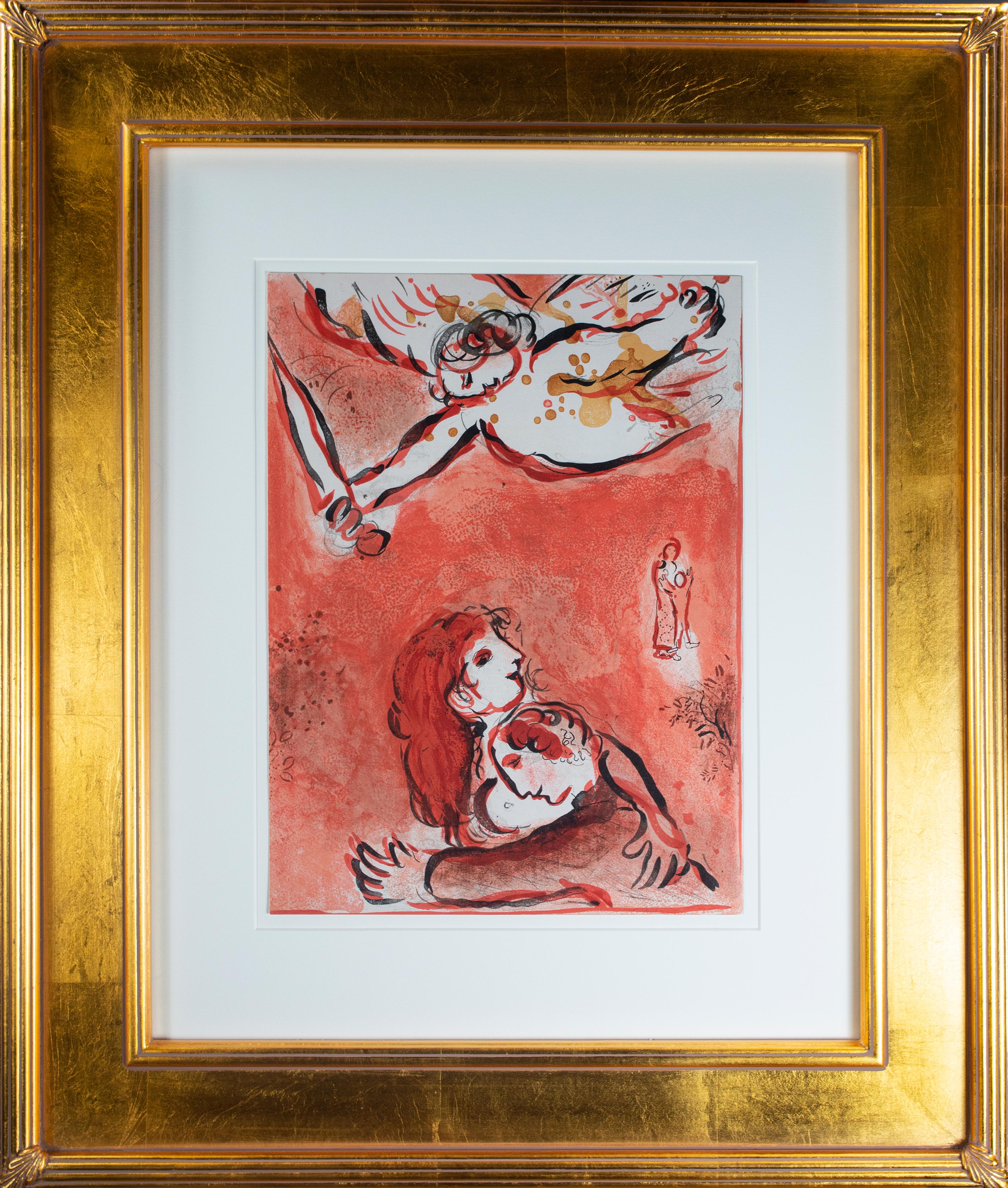 « Le Visage d'Isral (Le visage d'Israël), M 231 », lithographie originale en couleur - Orange Figurative Print par Marc Chagall