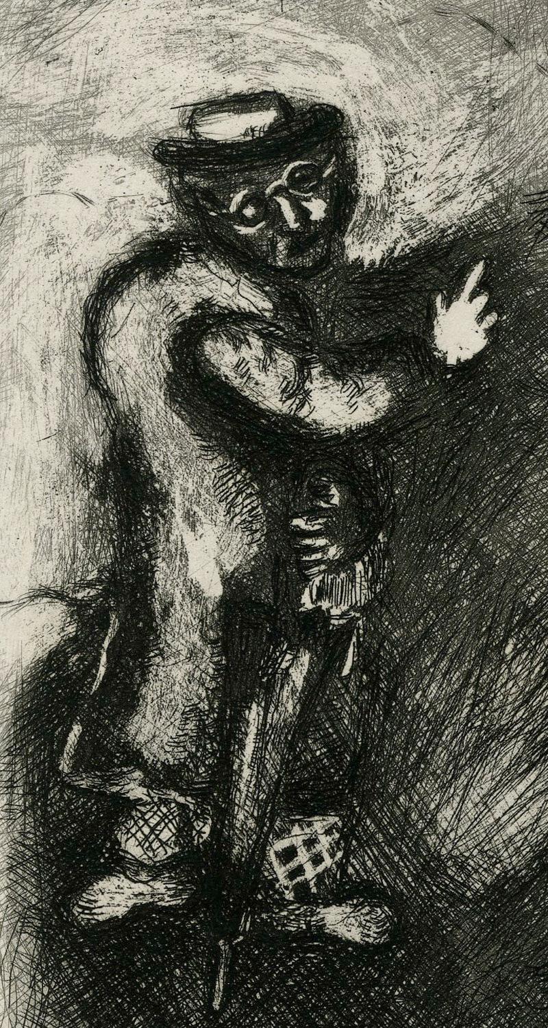 L'Enfant Et Le Maître Décole (Das Kind und der Schullehrer)
Radierung mit Handkolorierung von Chagall, 1927-1930
Signiert in der Platte unten rechts (siehe Foto)
Aus La Fontaine Les Fables (100 Tafeln)
Erschienen bei Teriade, editeur, Paris,