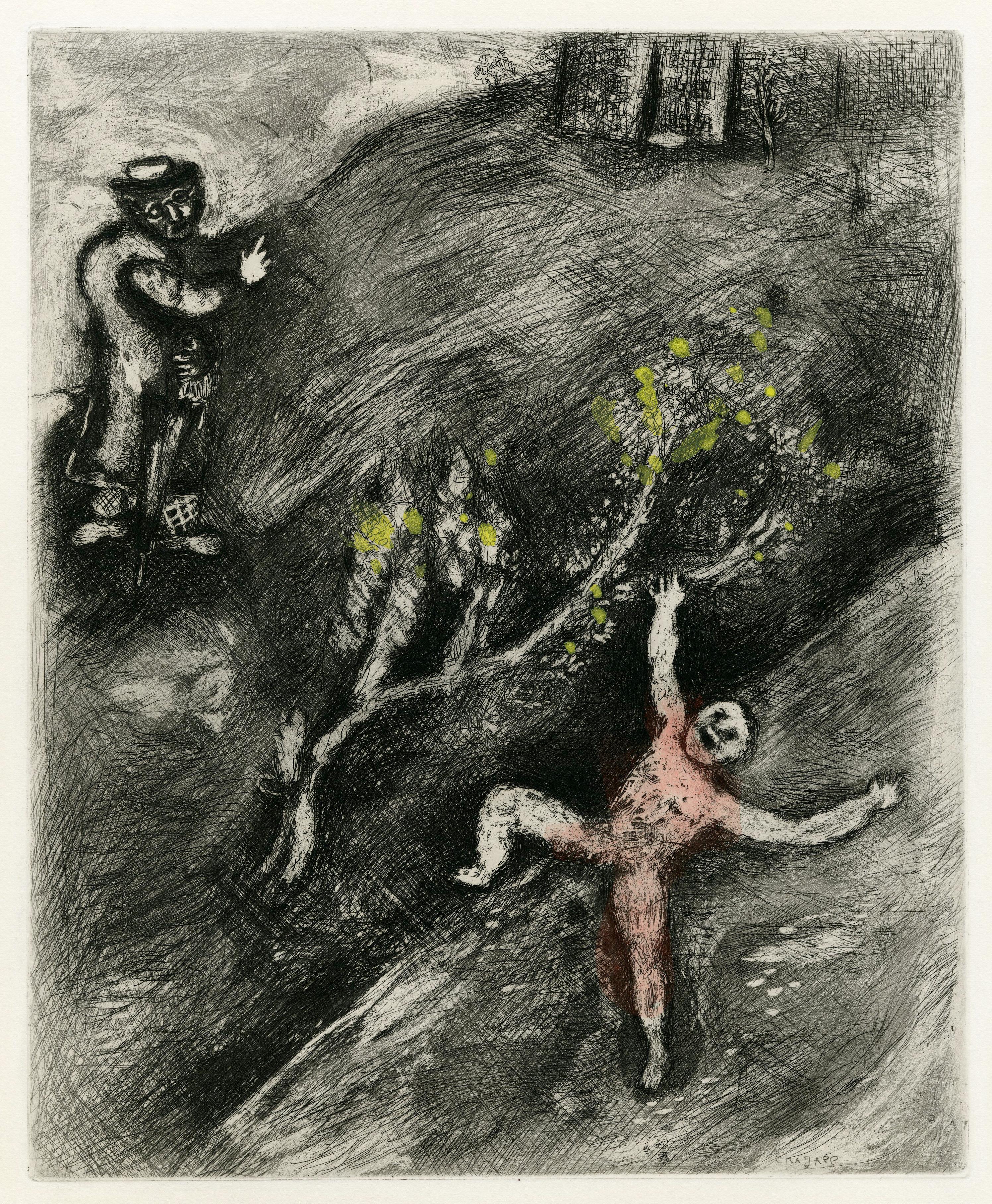 Marc Chagall Figurative Print - L'Enfant Et Le Maître Décole (The Child and the School Teacher)