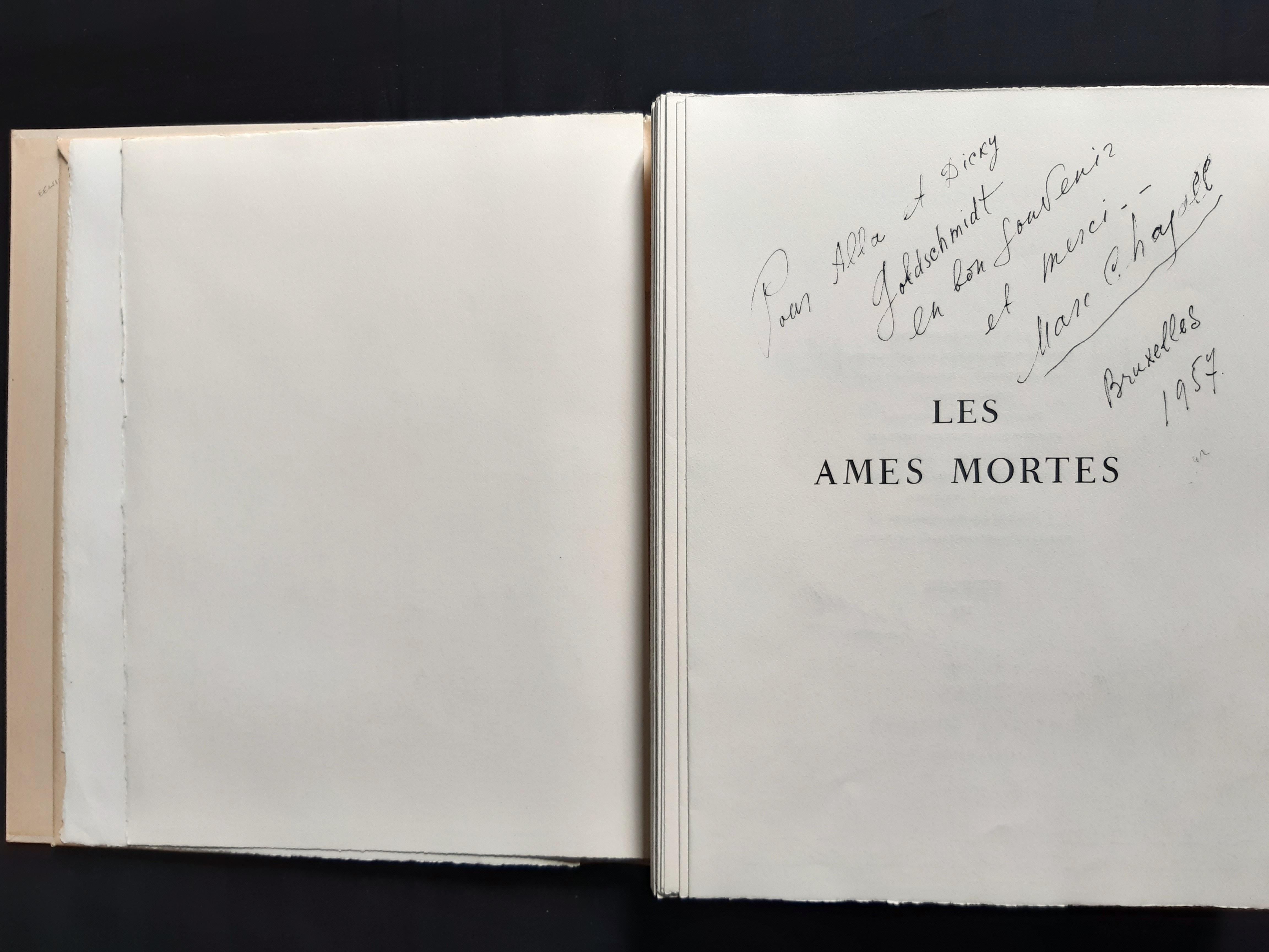 Les Ames mortes (von N. Gogol) ist eine sehr seltene Folge von Radierungen, die von Marc Chagall (1887-1985) geschaffen wurden.

Vollständiger Satz von 96 Radierungen hors-texte und 11 geätzte Vignetten en-texte für die