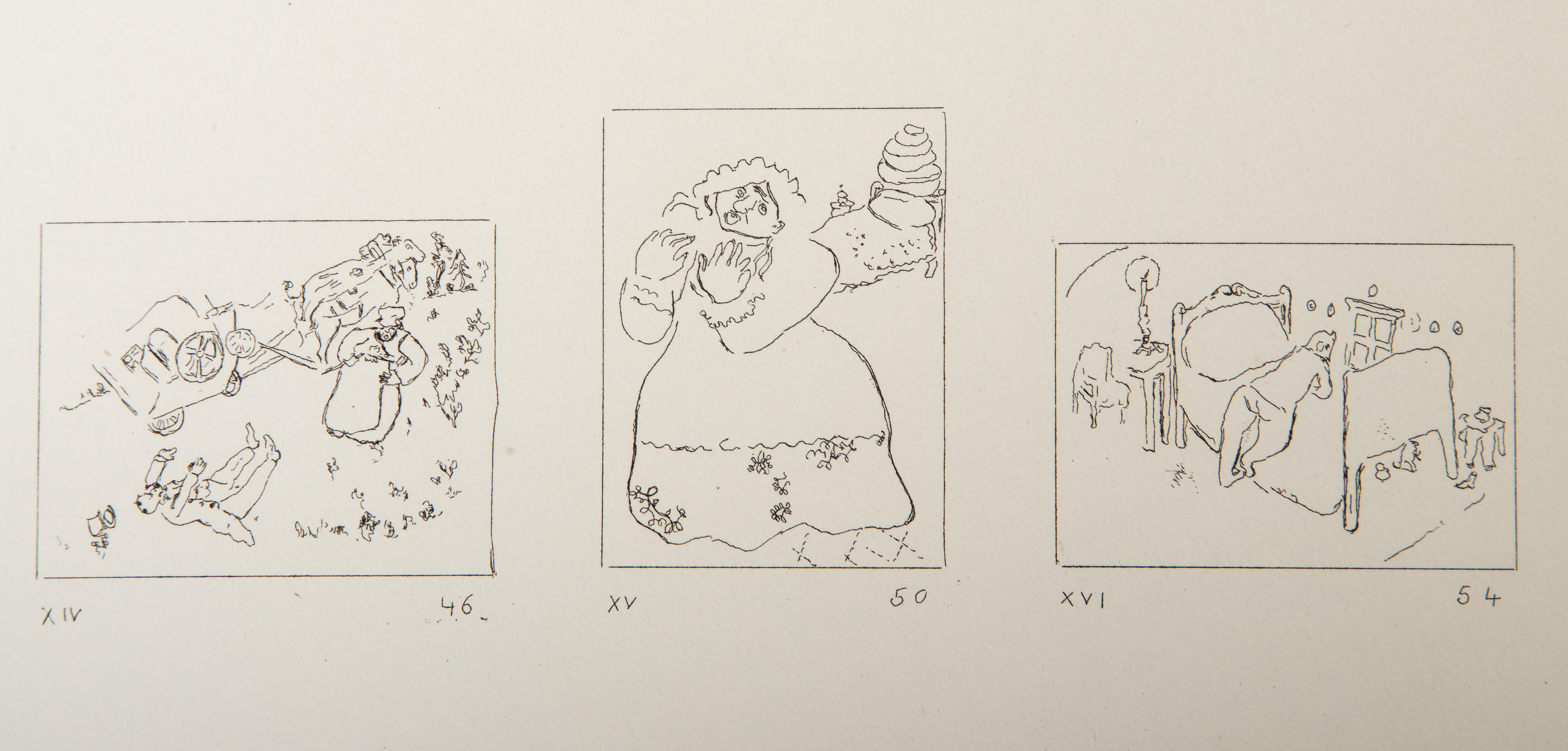 Les Ames Mortes Vignette-Teller 1, Moderne Radierung von Marc Chagall im Angebot 1