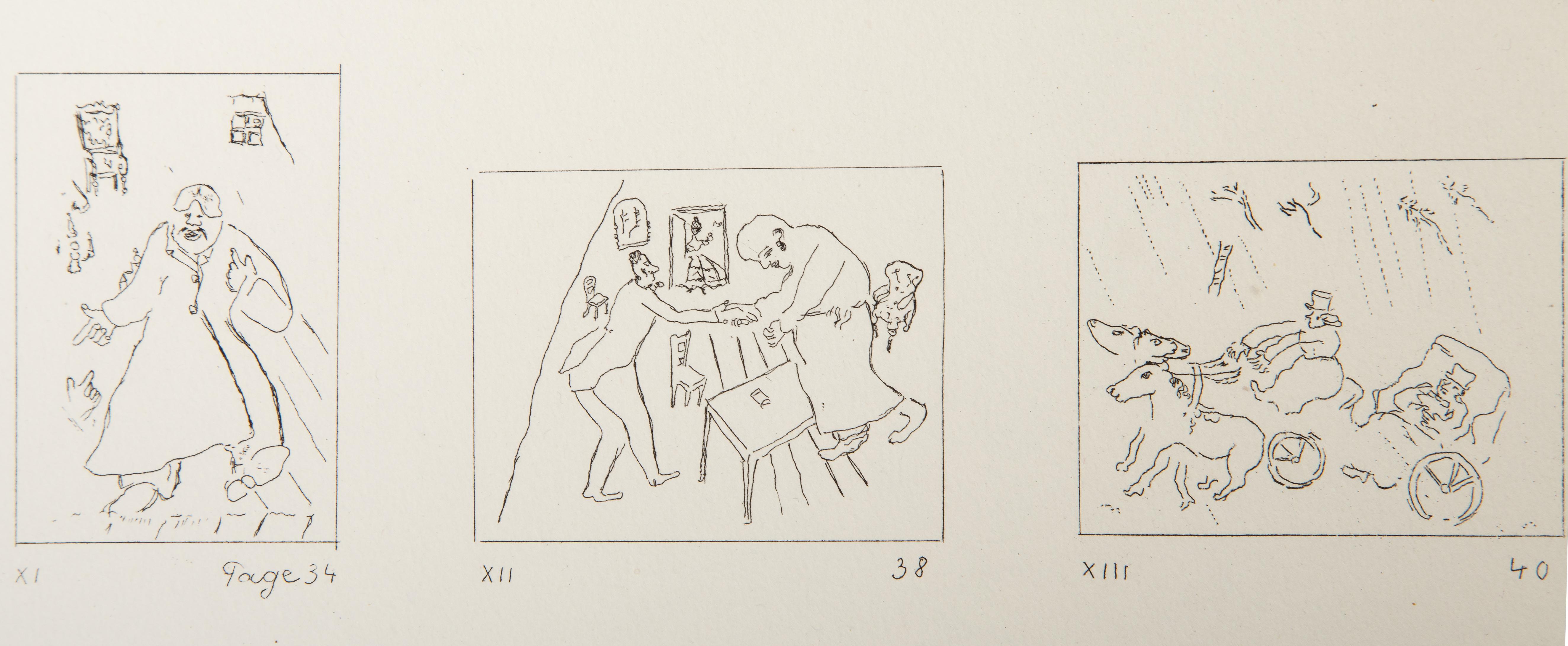 Les Ames Mortes Vignette-Teller 1, Moderne Radierung von Marc Chagall im Angebot 3