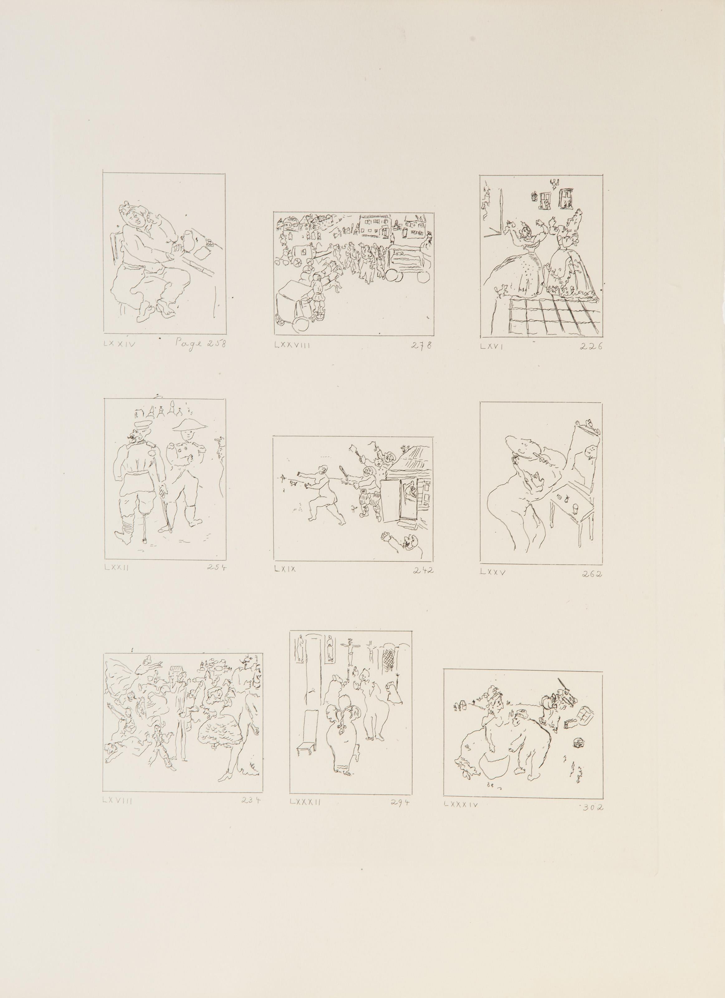  Marc Chagall, Russian (1887 - 1985) -  Les Ames Mortes Vignette Plate 10, Year: 1948, Medium: Etching on Arches, Image Size: 9.25 x 7.25 inches, Size: 15 x 11 in. (38.1 x 27.94 cm), Printer: Raymond Haaseen, Paris, Reference: Cramer 17,