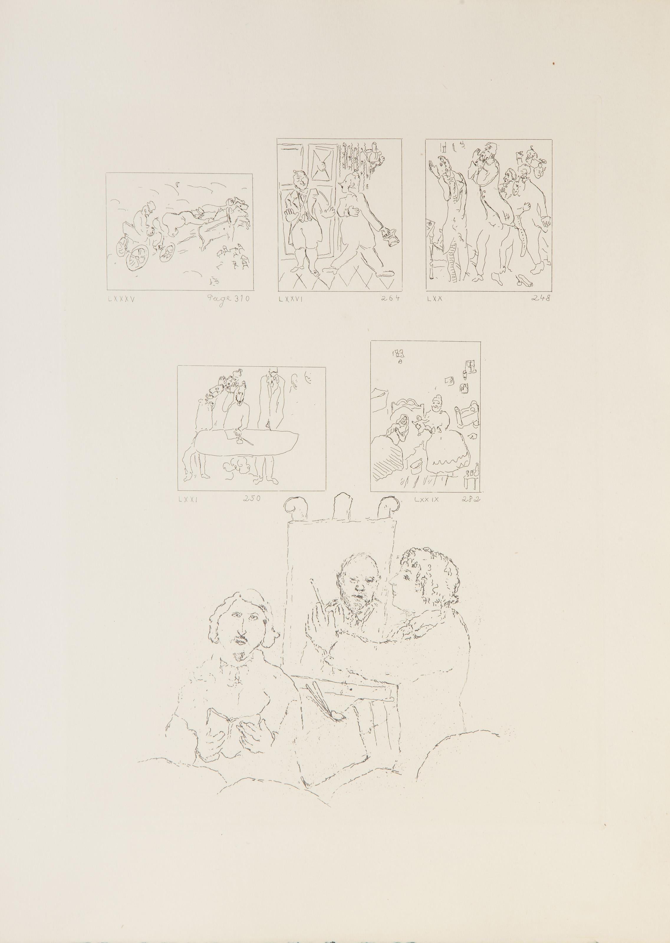  Marc Chagall, Russian (1887 - 1985) -  Les Ames Mortes Vignette Plate 11, Year: 1948, Medium: Etching on Arches, Image Size: 9.25 x 7.25 inches, Size: 15 x 11 in. (38.1 x 27.94 cm), Printer: Raymond Haaseen, Paris, Reference: Cramer 17,