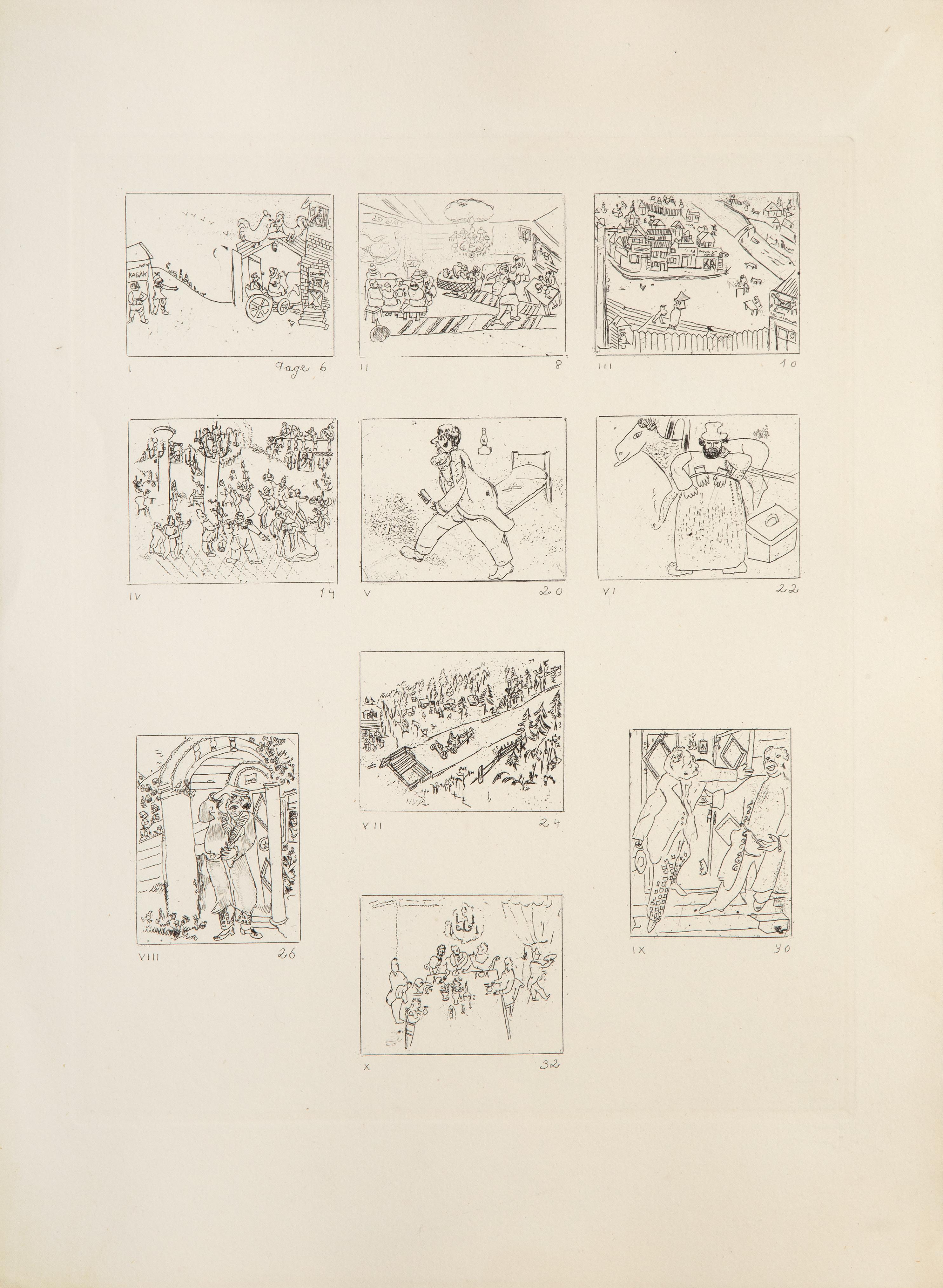 Marc Chagall, Russian (1887 - 1985) - Les Ames Mortes Vignette Plate 2. Year: 1948, Medium: Etching on MBM, Image Size: 10 x 7.75 inches, Size: 15 x 11 in. (38.1 x 27.94 cm), Reference: Cramer 17, Description: From the collection of the late Larry