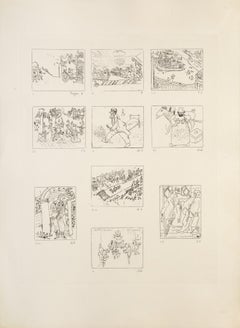 Les Ames Mortes Vignette-Teller 2, Moderne Radierung von Marc Chagall
