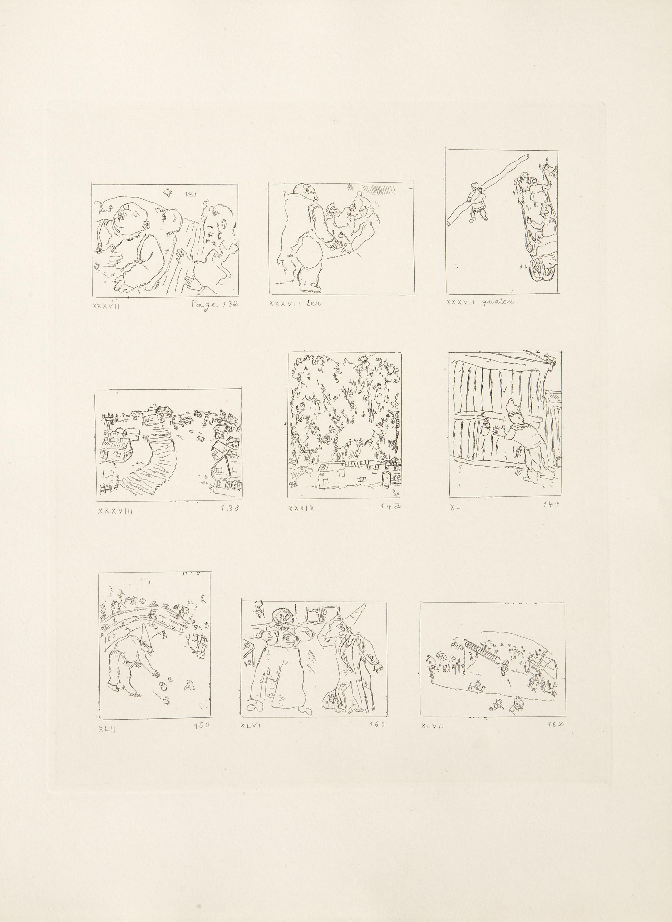  Marc Chagall, Russian (1887 - 1985) - Les Ames Mortes Vignette Plate 5, Year: 1948, Medium: Etching on Arches, Image Size: 9.25 x 7.25 inches, Size: 15 x 11 in. (38.1 x 27.94 cm), Printer: Raymond Haaseen, Paris, Reference: Cramer 17, Provenance: