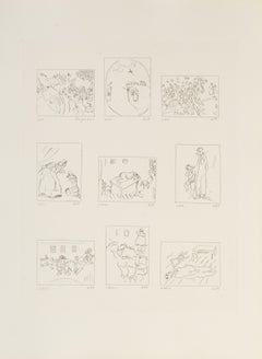 Vignetta Les Ames Mortes Piastra 9, acquaforte surrealista di Marc Chagall