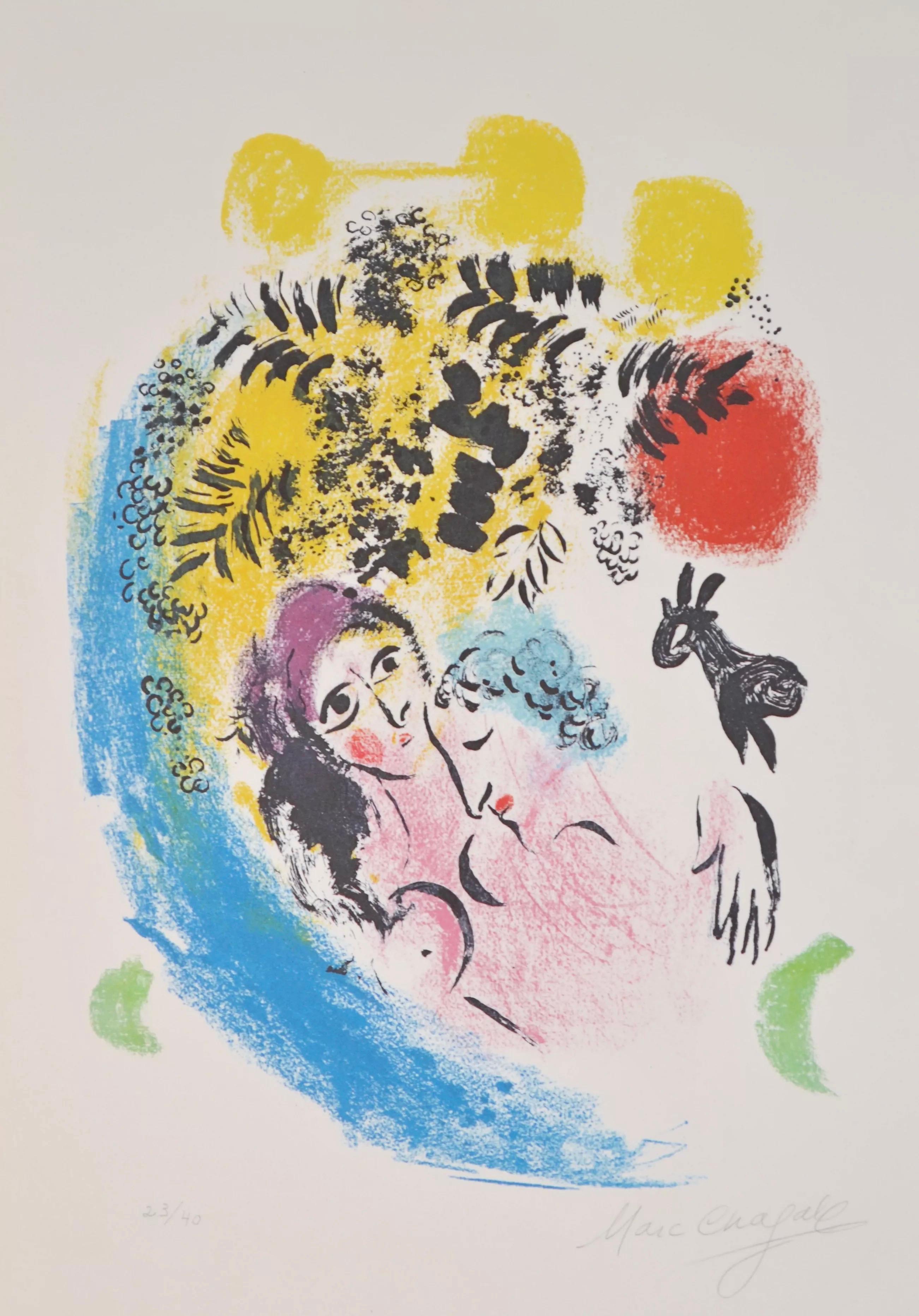 Les Amoureux A Soleil Rouge - M285 - Print by Marc Chagall