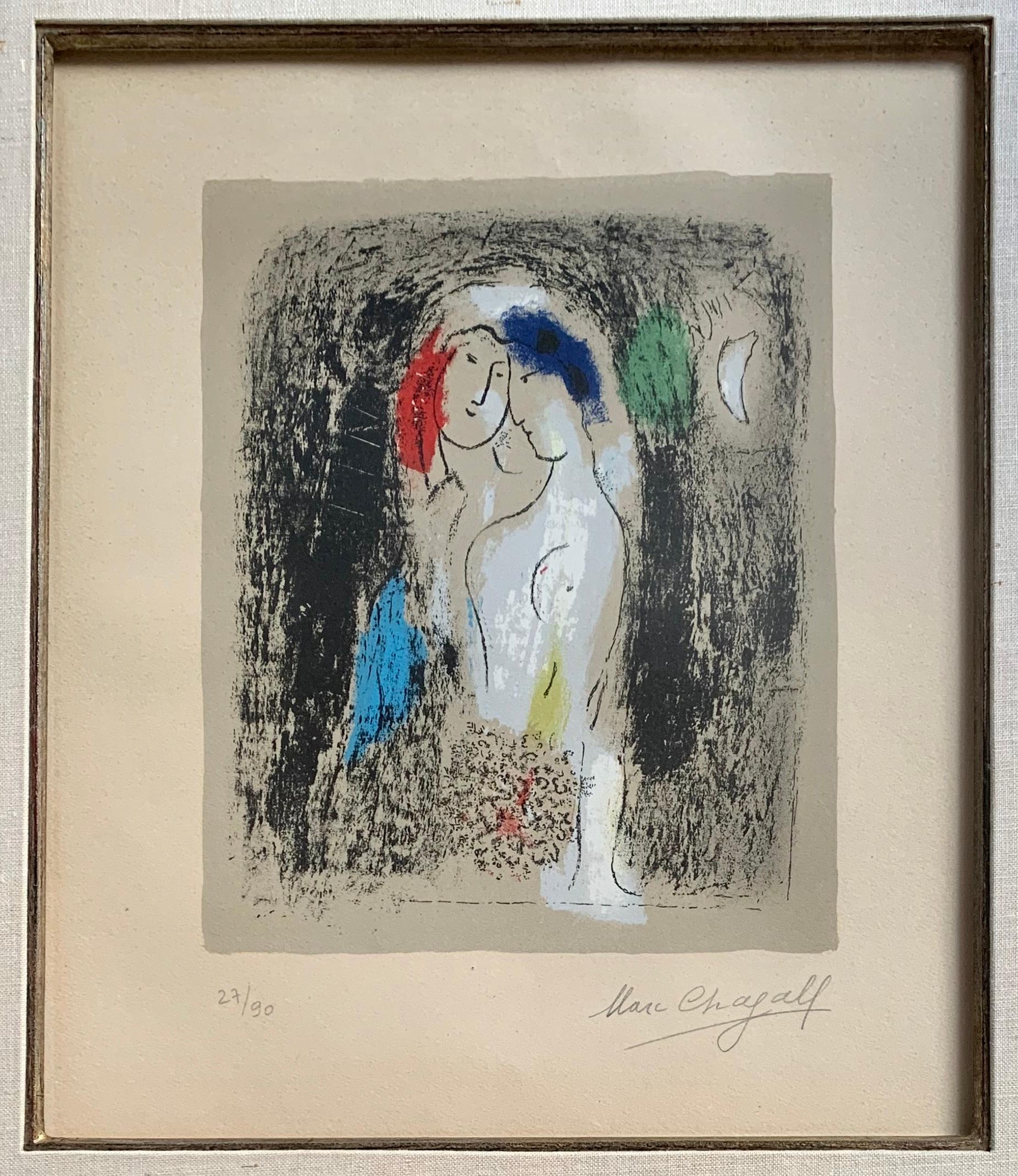 Les Amoureux en gris (Lovers in grey) - Print by Marc Chagall