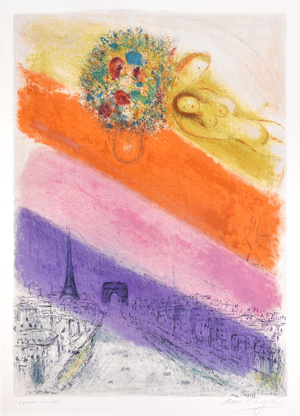 Marc Chagall Figurative Print - Les Champs-Elysées, 1954