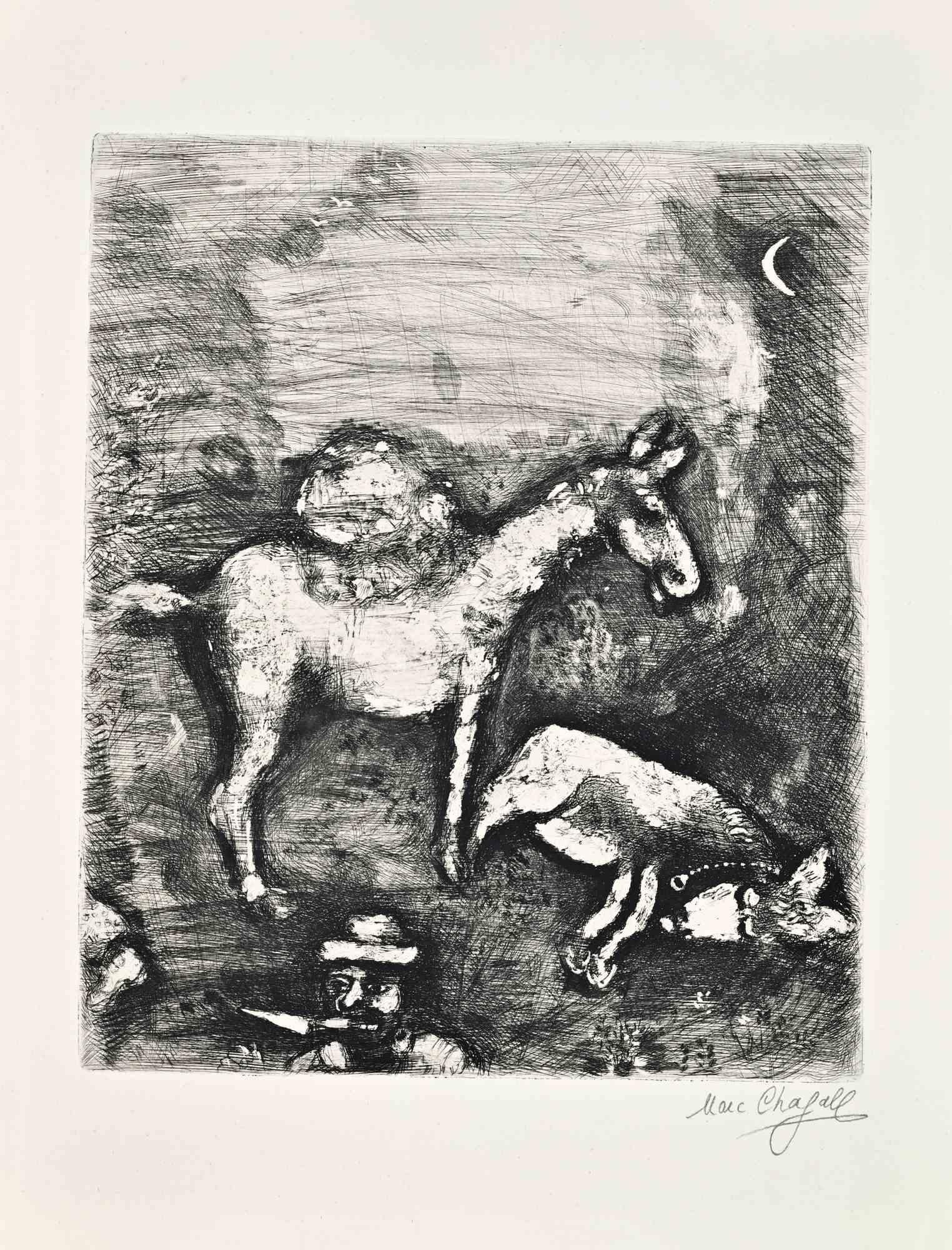 Les Deux Mulets - Radierung von Marc Chagall - 1952