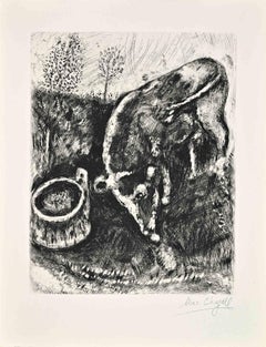 Les Deux Taureaux et une Grenouille - Etching by Marc Chagall - 1952