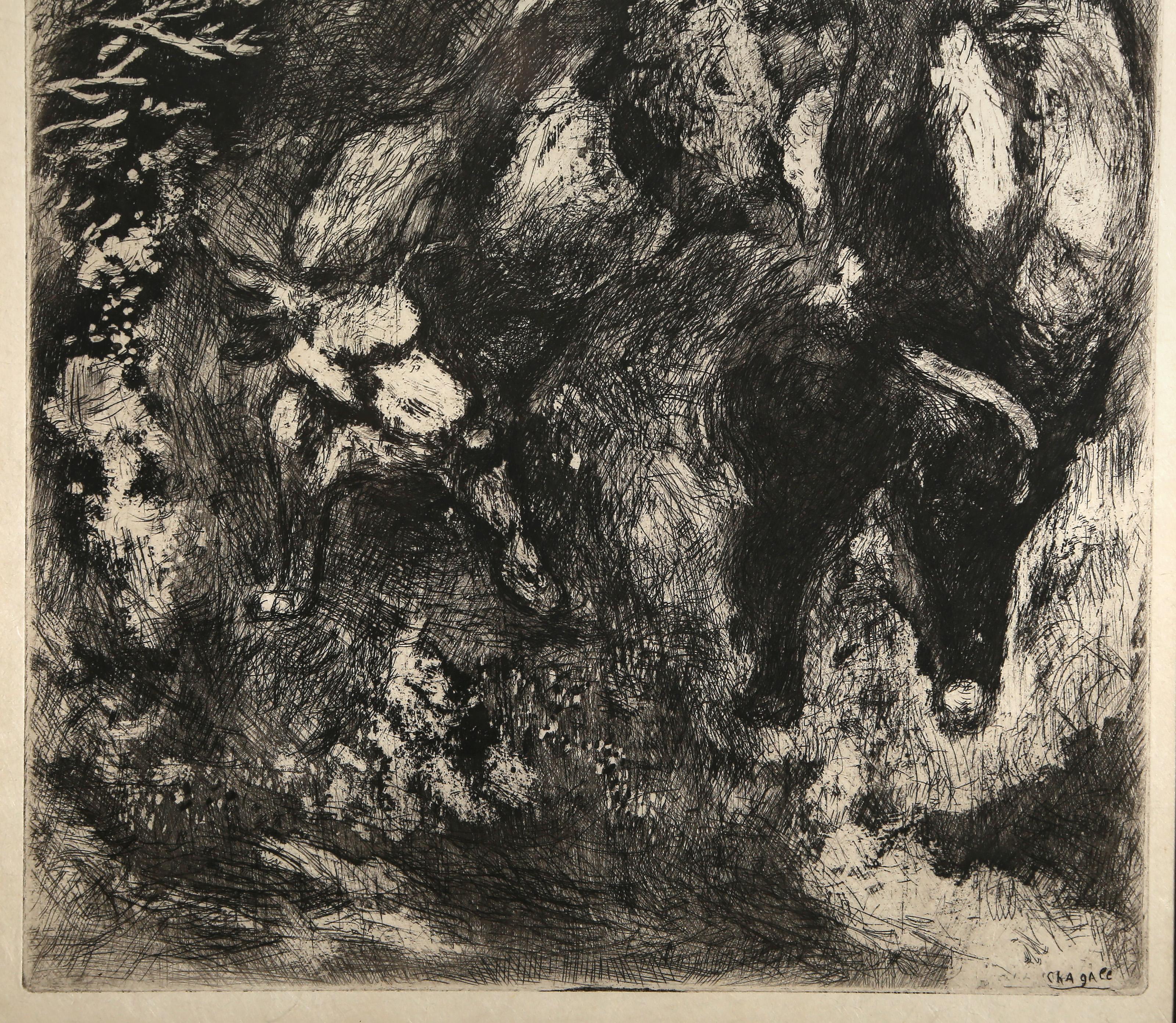 Les Deux Taureaux et une Grenouille, Modern Etching by Marc Chagall For Sale 2