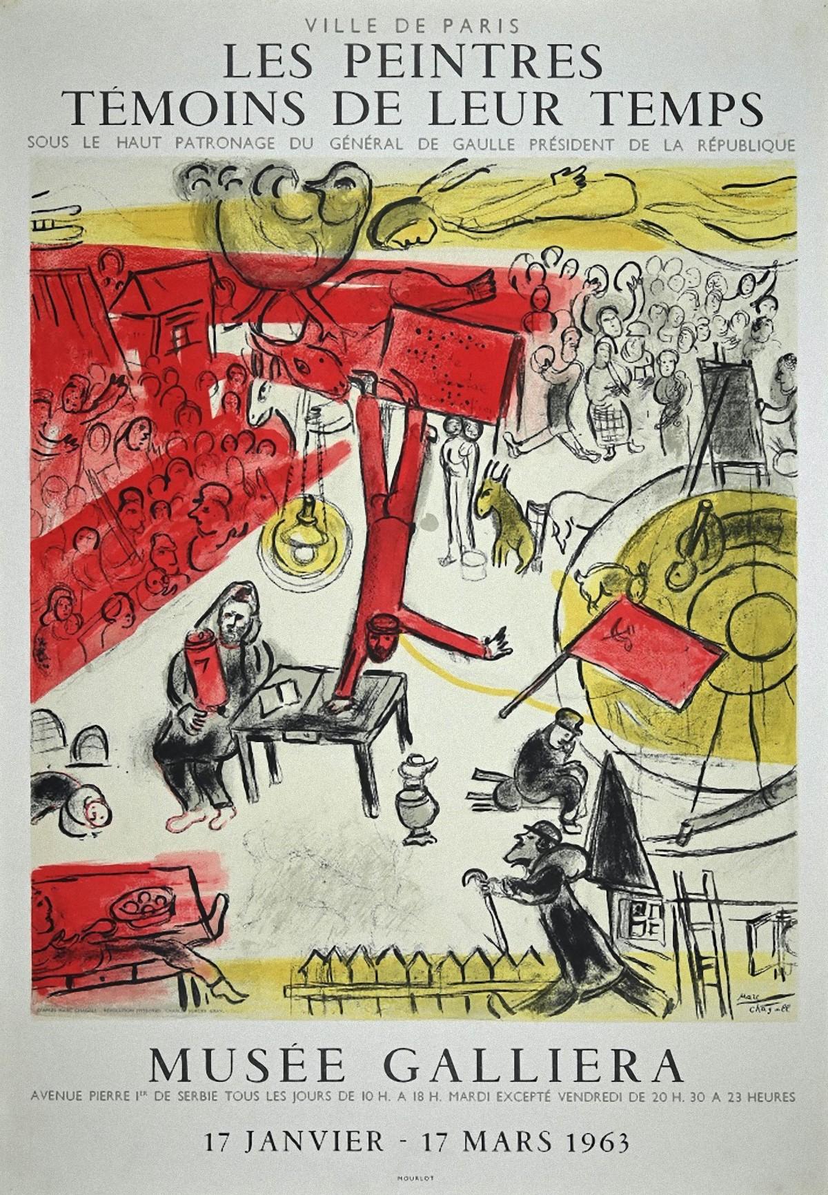 Marc Chagall Figurative Print - Les Peintres Témoins de leur Temps - Lithographed Poster after M. Chagall - 1963