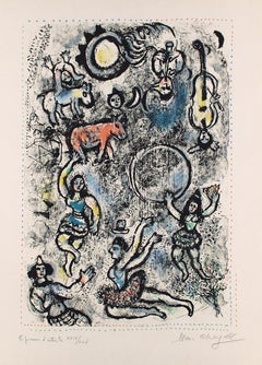 Vintage "Les saltimbanques" by Marc Chagall, expressionist, figurative, lithograph print 