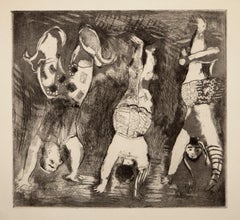 Les Trois Acrobates, Surrealist Etching by Marc Chagall