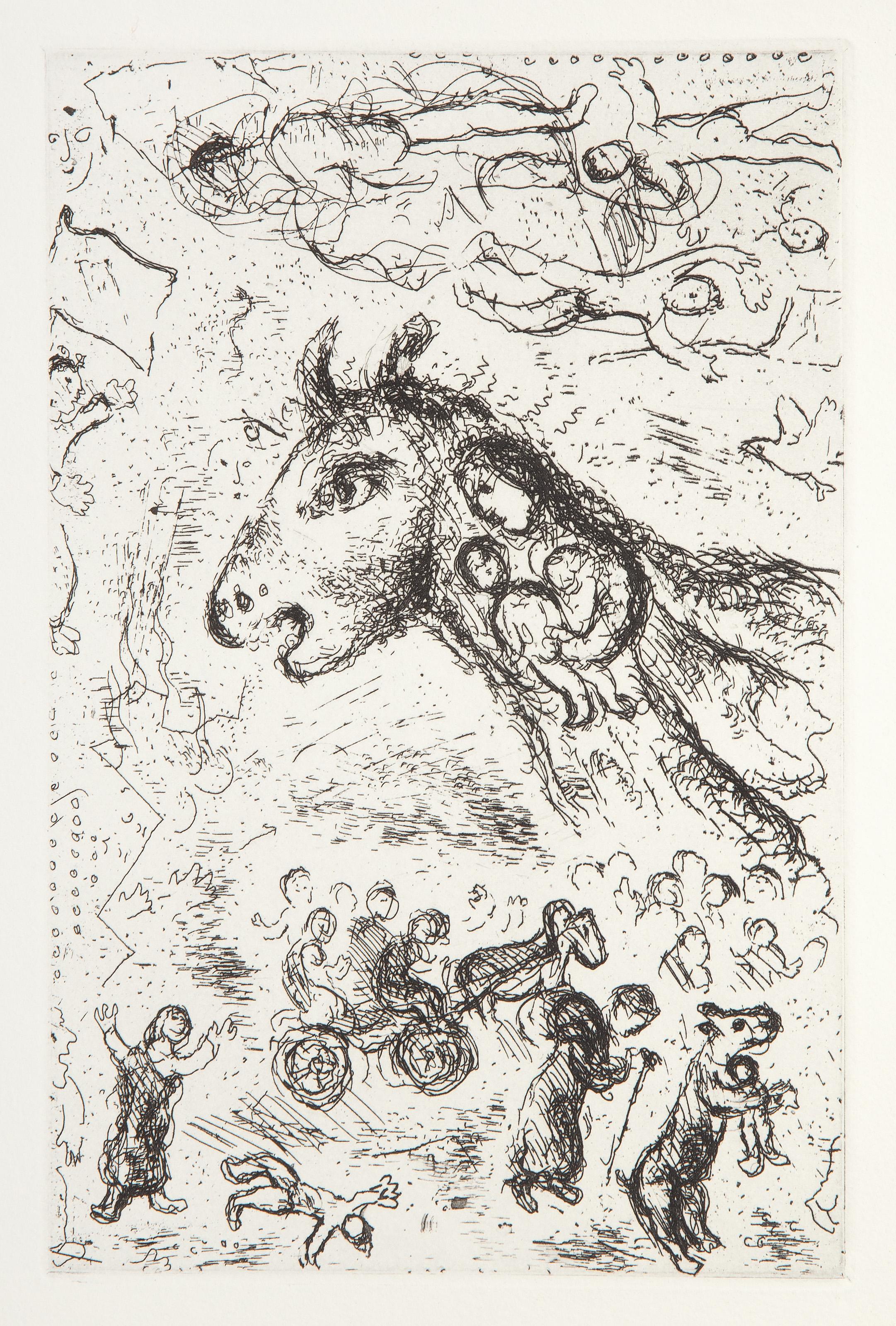  Marc Chagall, Russe (1887 - 1985) - Lettre a Marc Chagall, Année : 1969, Médium : Gravure, Edition : 190, Taille de l'image : 8.75 x 5.75 pouces, Format : 11 x 7.25 in. (27.94 x 18.42 cm), Imprimeur : Lacouriere et Frelaut, Paris, Éditeur : Adrien