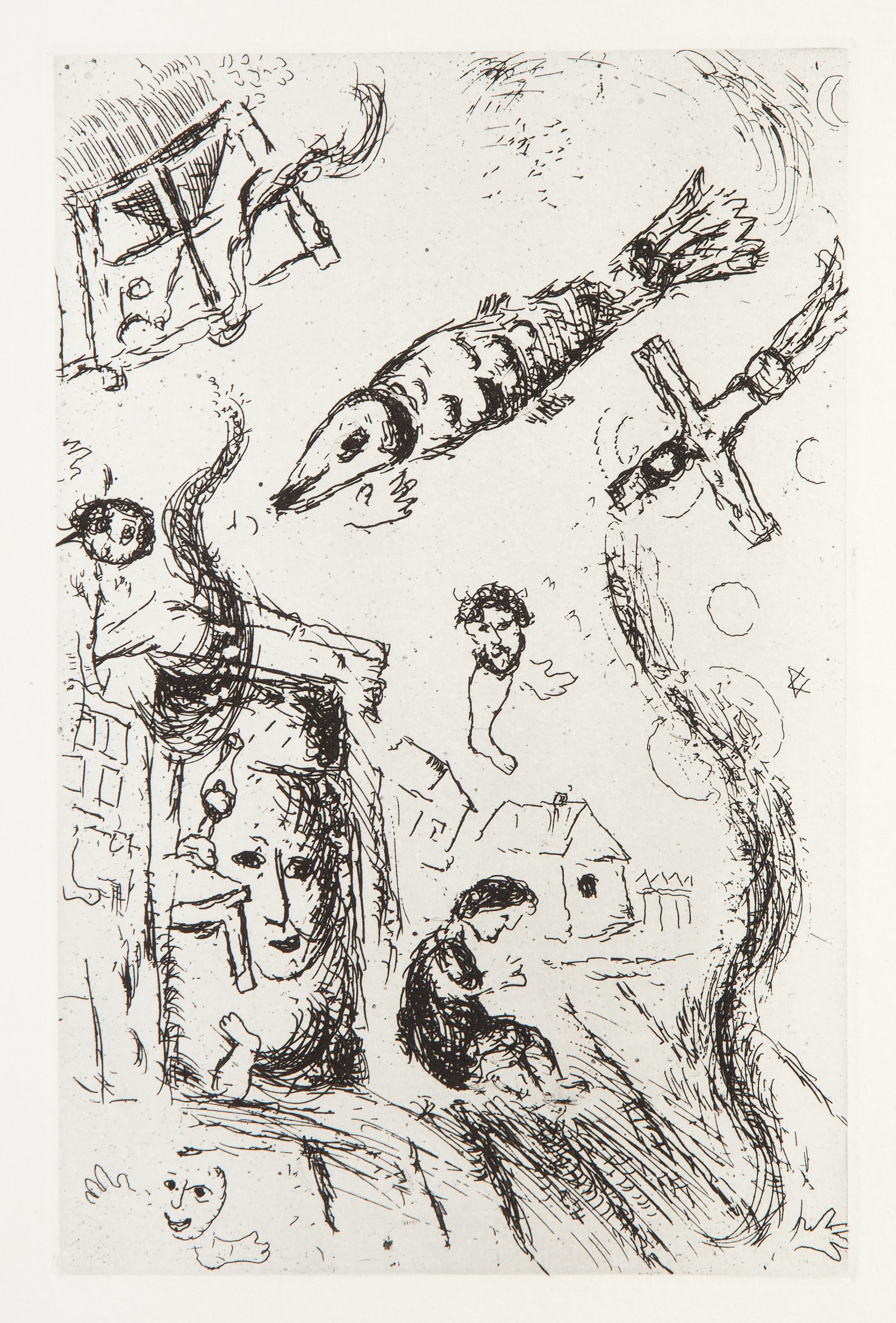  Marc Chagall, Russian (1887 - 1985) - Lettre a Marc Chagall III, Year: 1969, Medium: Etching, Edition: 190, Image Size: 8.75 x 5.75 inches, Size: 11 x 7.25 in. (27.94 x 18.42 cm), Printer: Lacouriere et Frelaut, Paris, Publisher: Adrien Maeght,