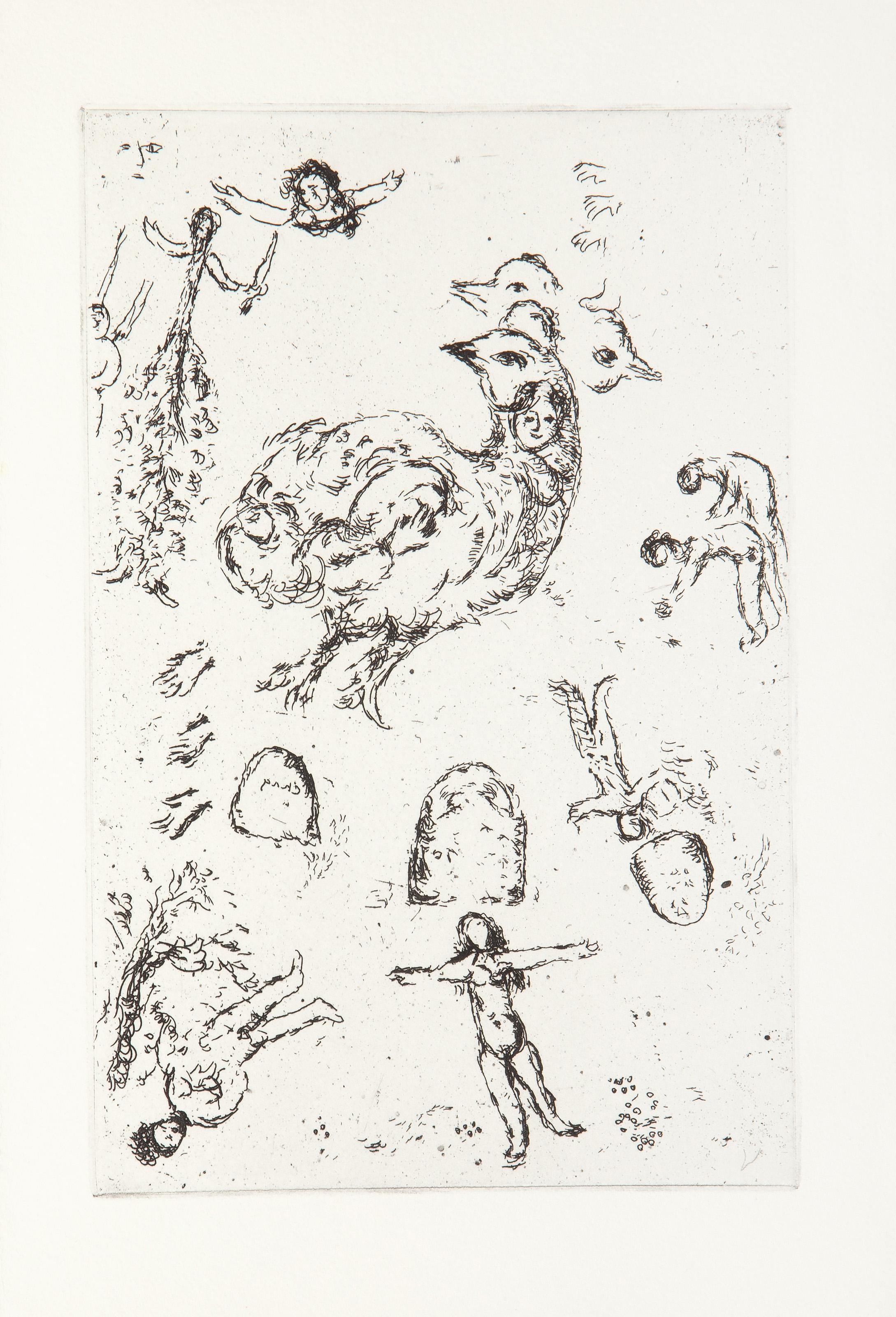  Marc Chagall, Russian (1887 - 1985) - Lettre a Marc Chagall V, Year: 1969, Medium: Etching, Edition: 190, Image Size: 8.75 x 5.75 inches, Size: 11 x 7.25 in. (27.94 x 18.42 cm), Printer: Lacouriere et Frelaut, Paris, Publisher: Adrien Maeght,
