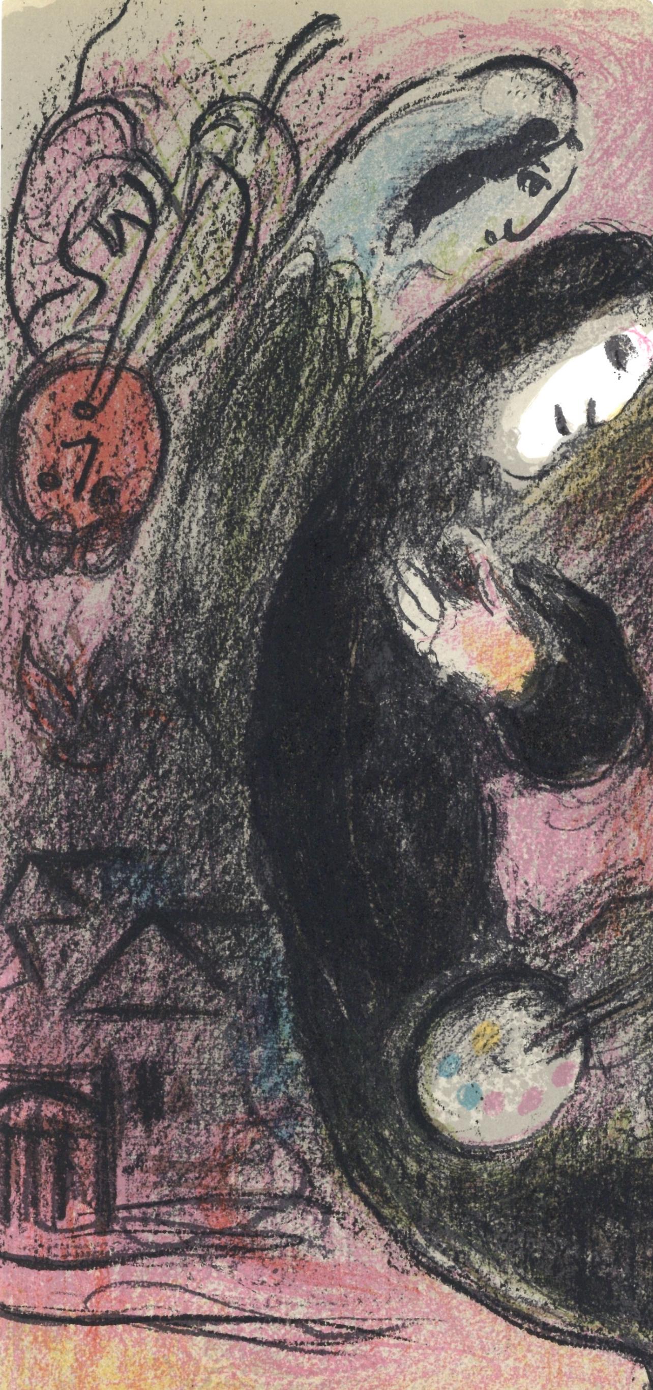 L’Inspirée (Cramer 56; Mourlot 398), The Lithographs of Chagall - Gray Landscape Print by Marc Chagall