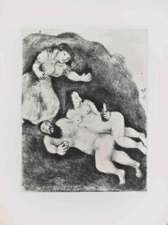 Lot e le sue figlie - Acquaforte di Marc Chagall - 1956