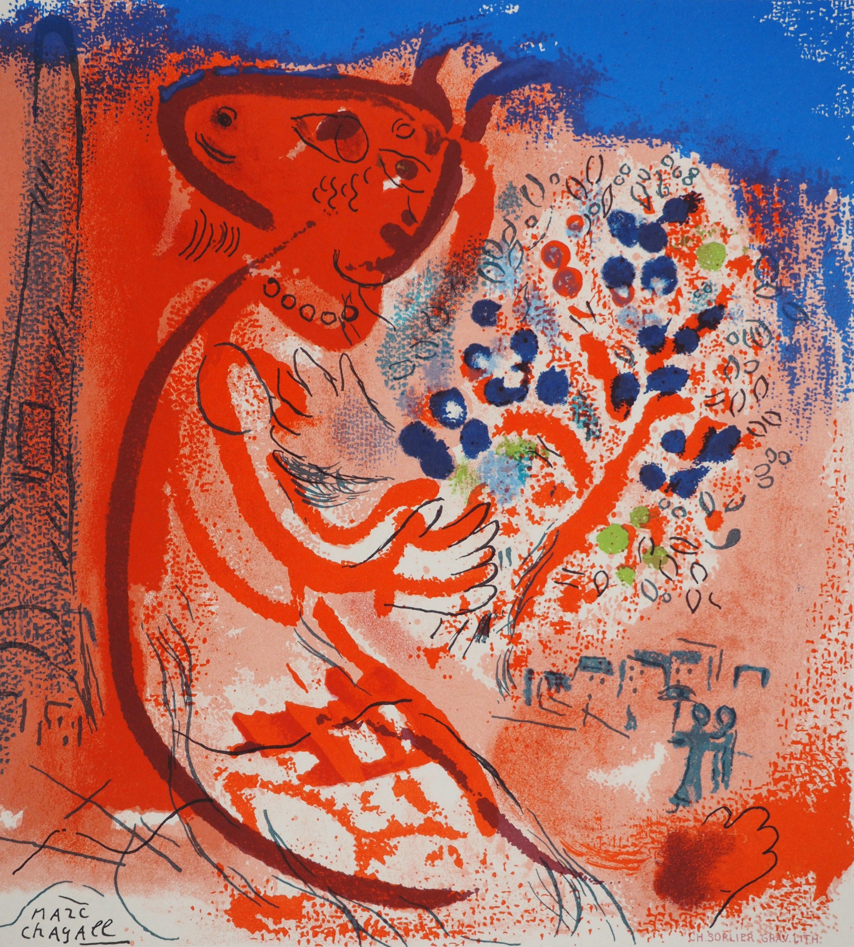 Amantes de los Campos de Marte - Litografía original (Mourlot) - Print Moderno de Marc Chagall