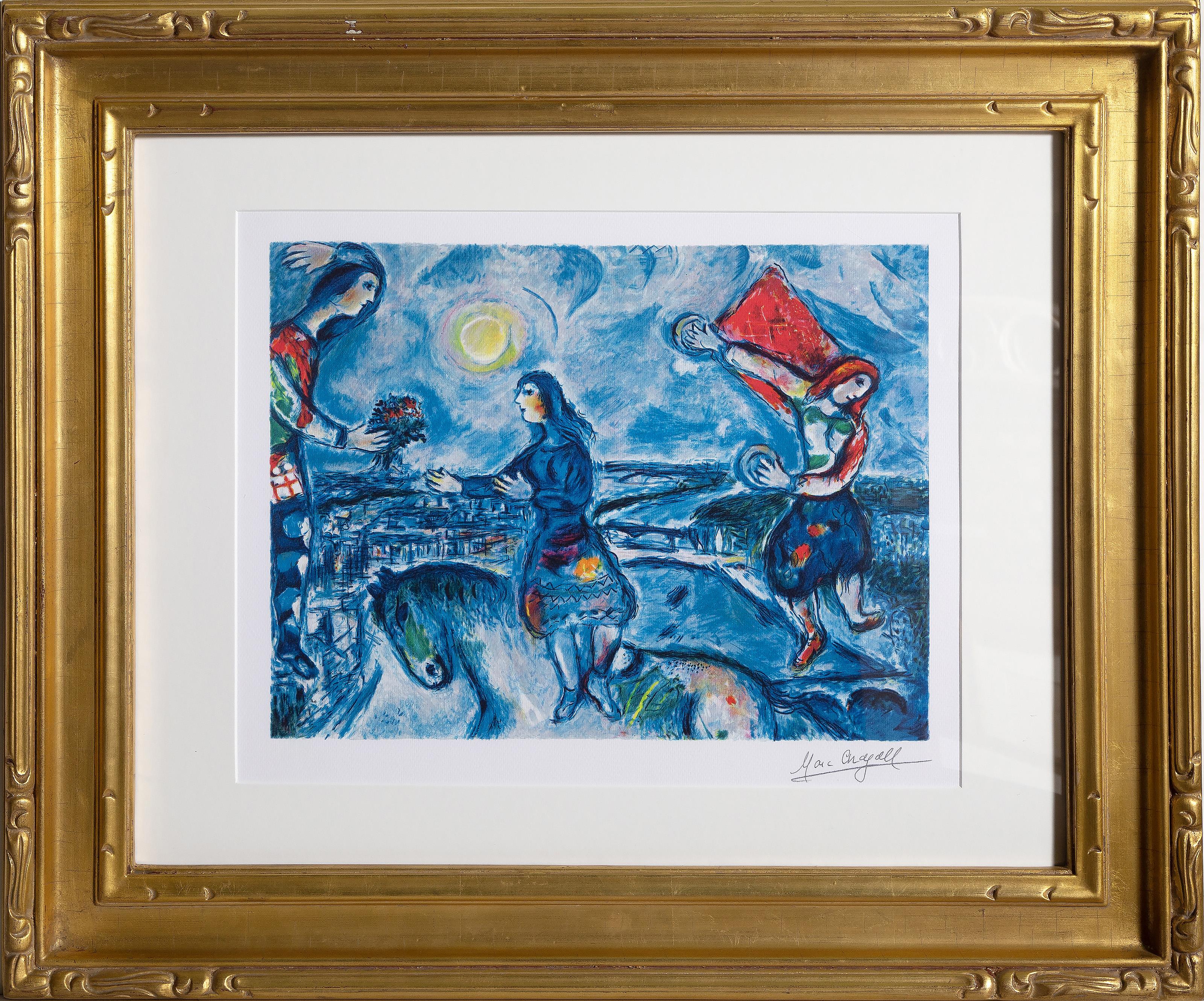Lovers Over Paris, Modern Giclee after Marc Chagall